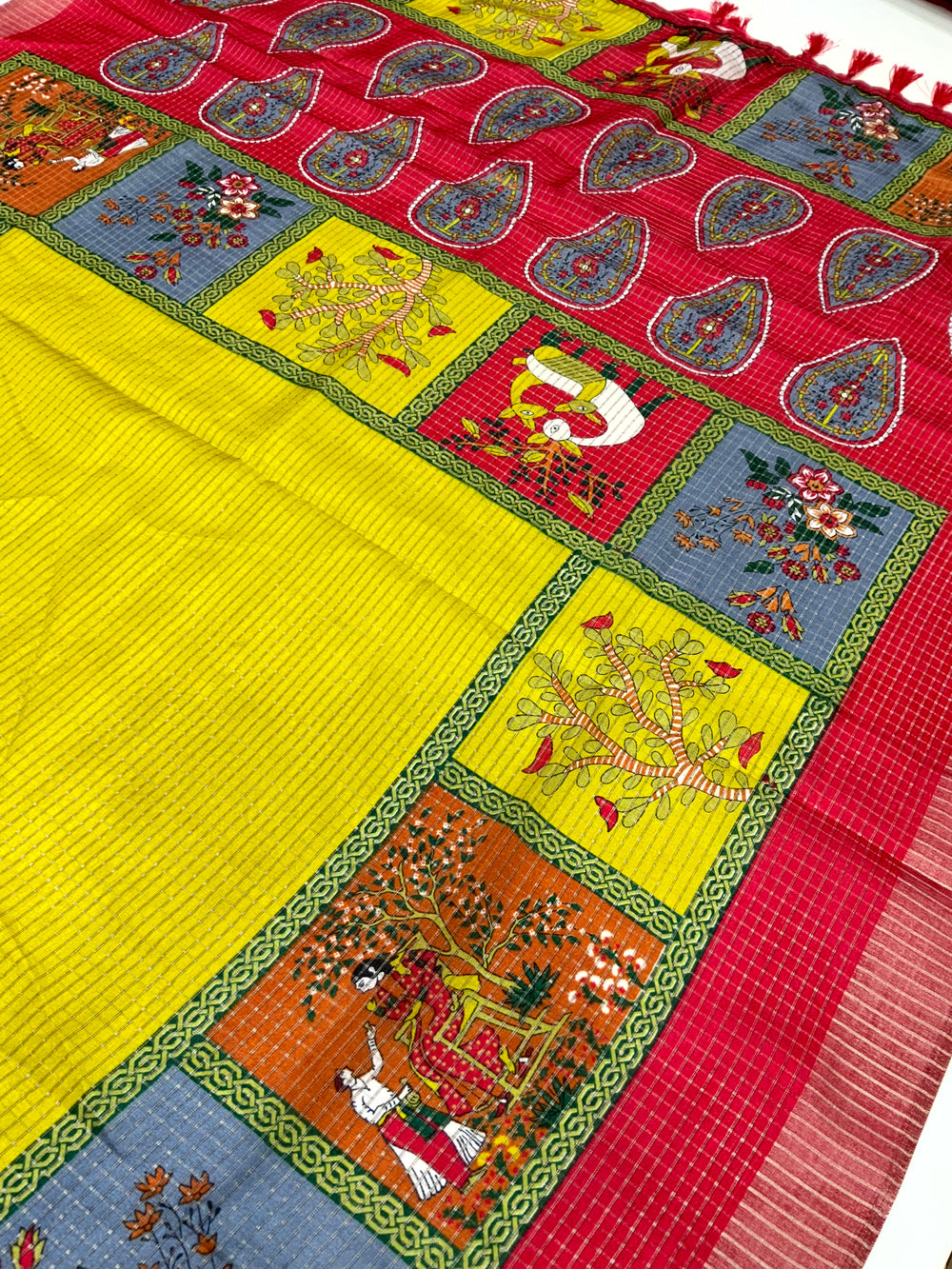 Olive Tussar Kalalmkari Print Saree