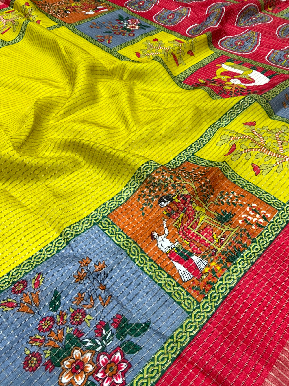 Olive Tussar Kalalmkari Print Saree
