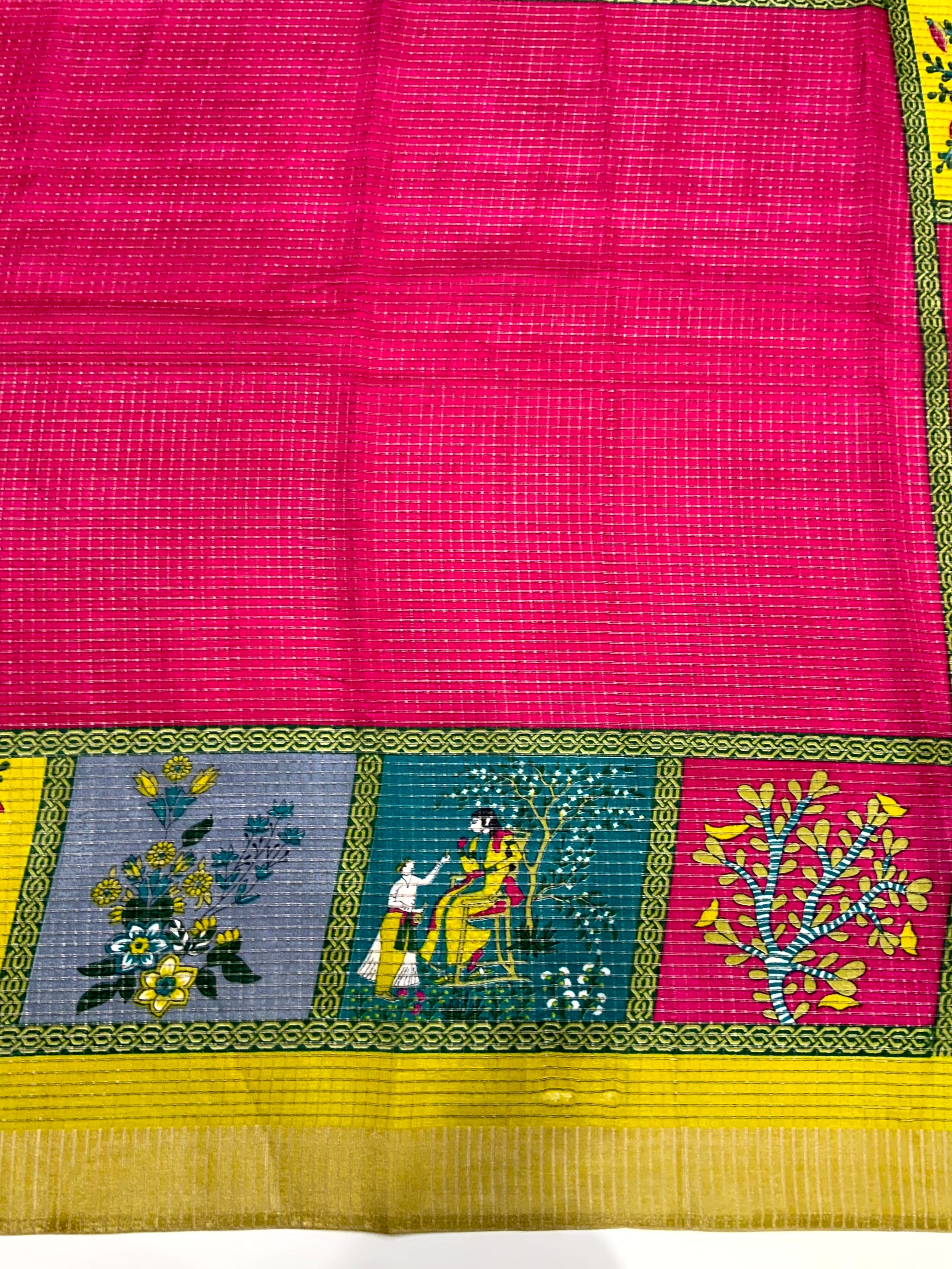 Magenta Tussar Kalalmkari Print Saree