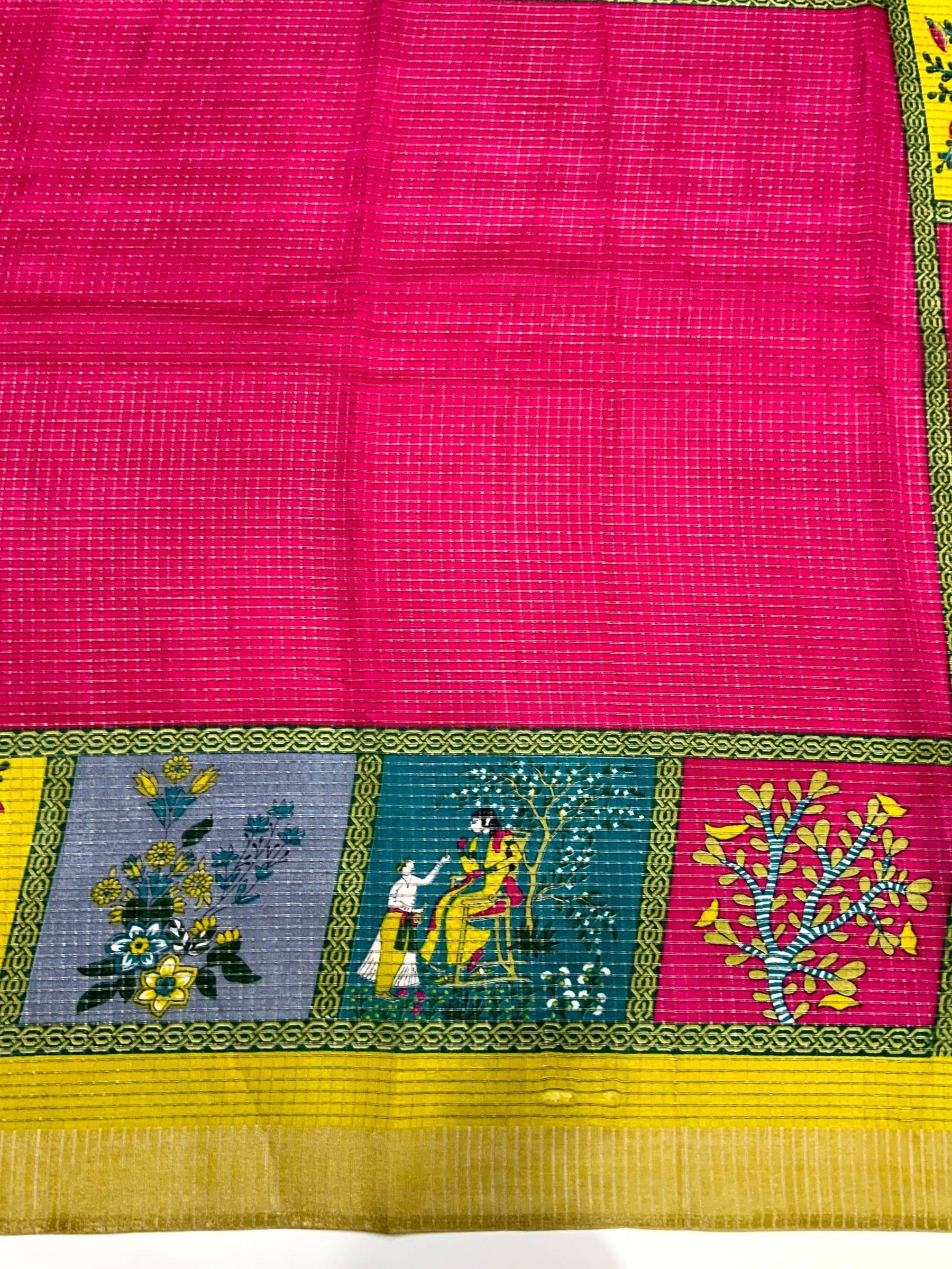 Magenta Tussar Kalalmkari Print Saree