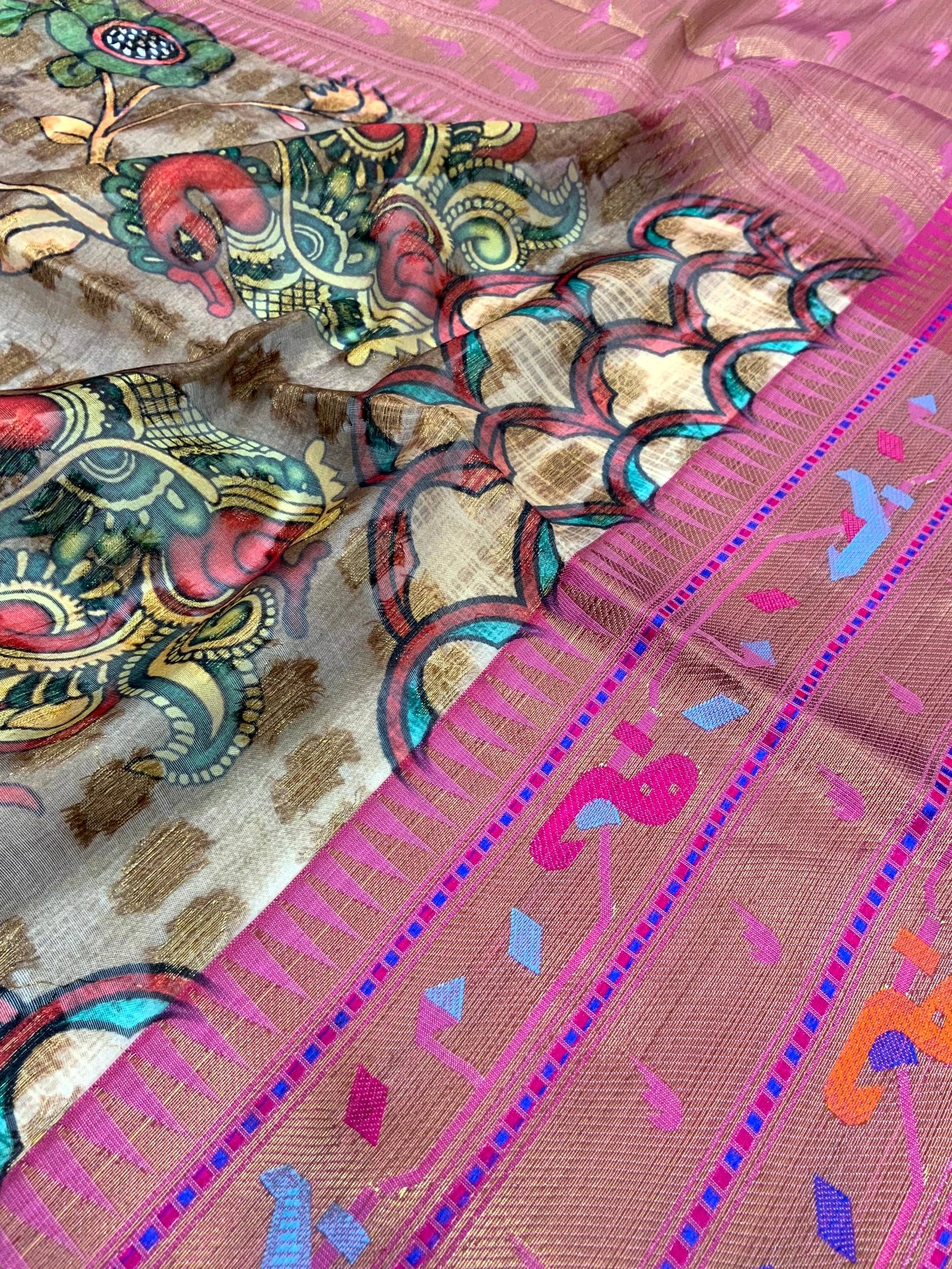 Heritage Kalamkari Printed Tissue Saree