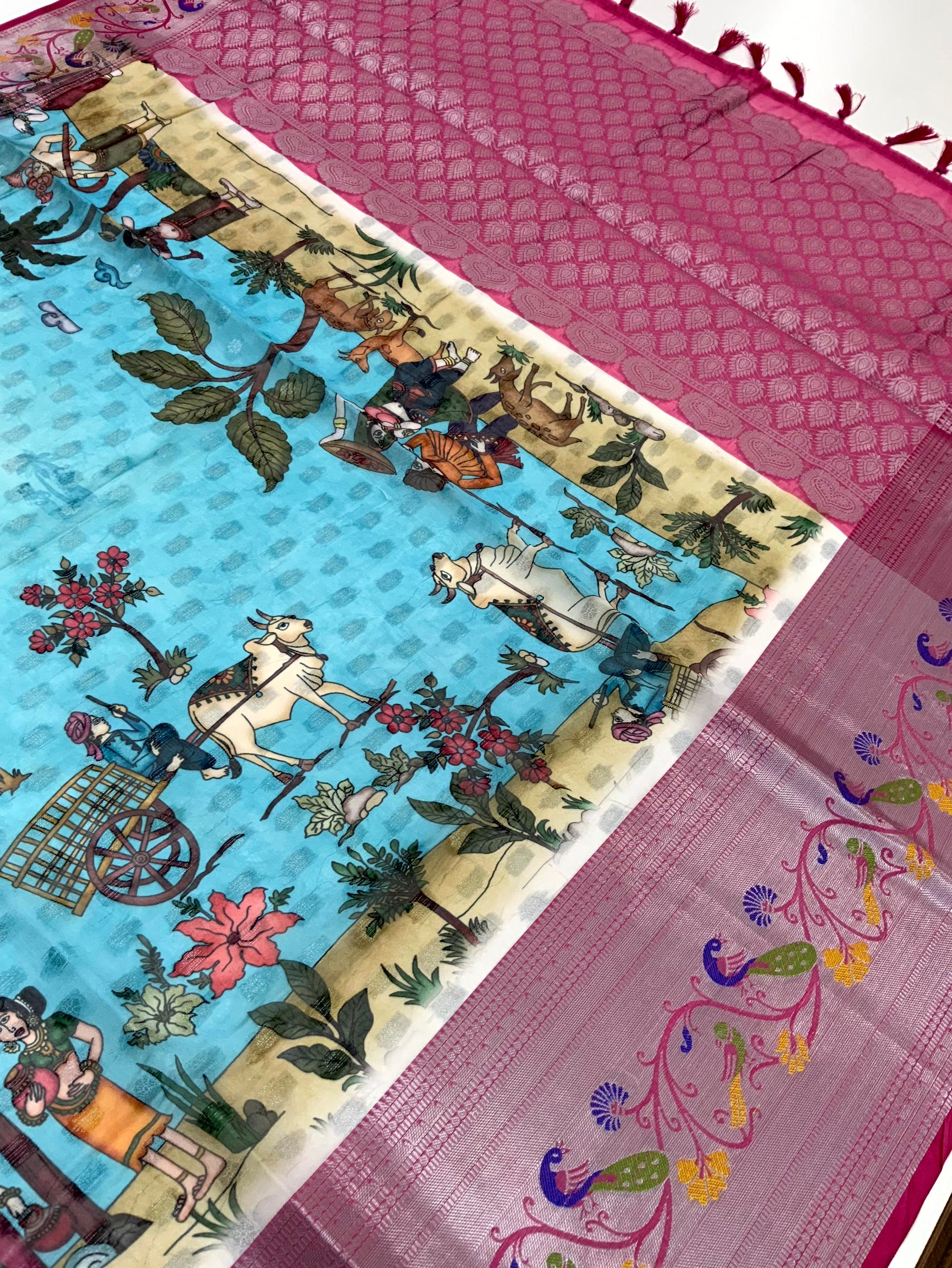 Sky Blue Organza Tissue Saree
