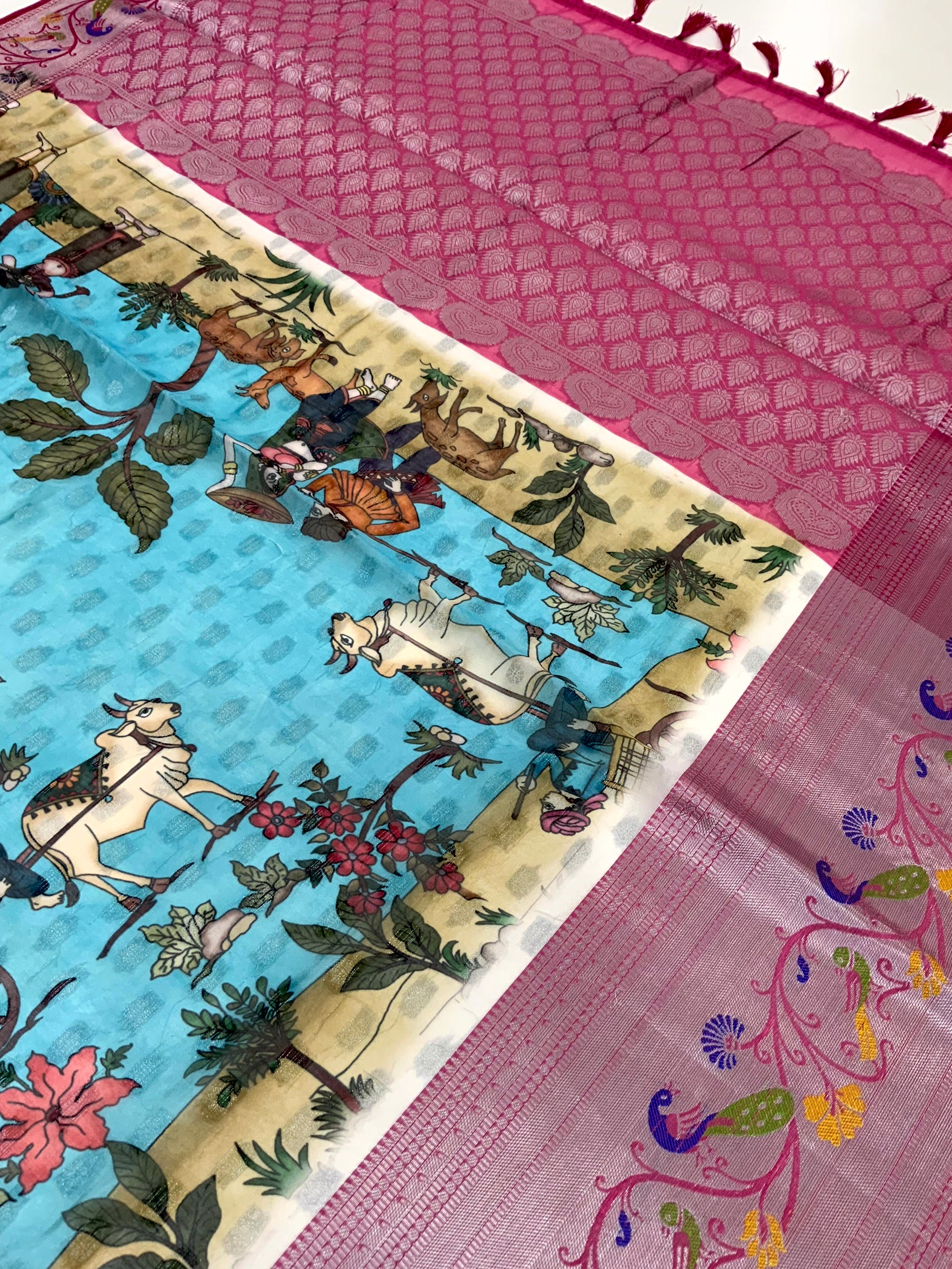 Sky Blue Organza Tissue Saree