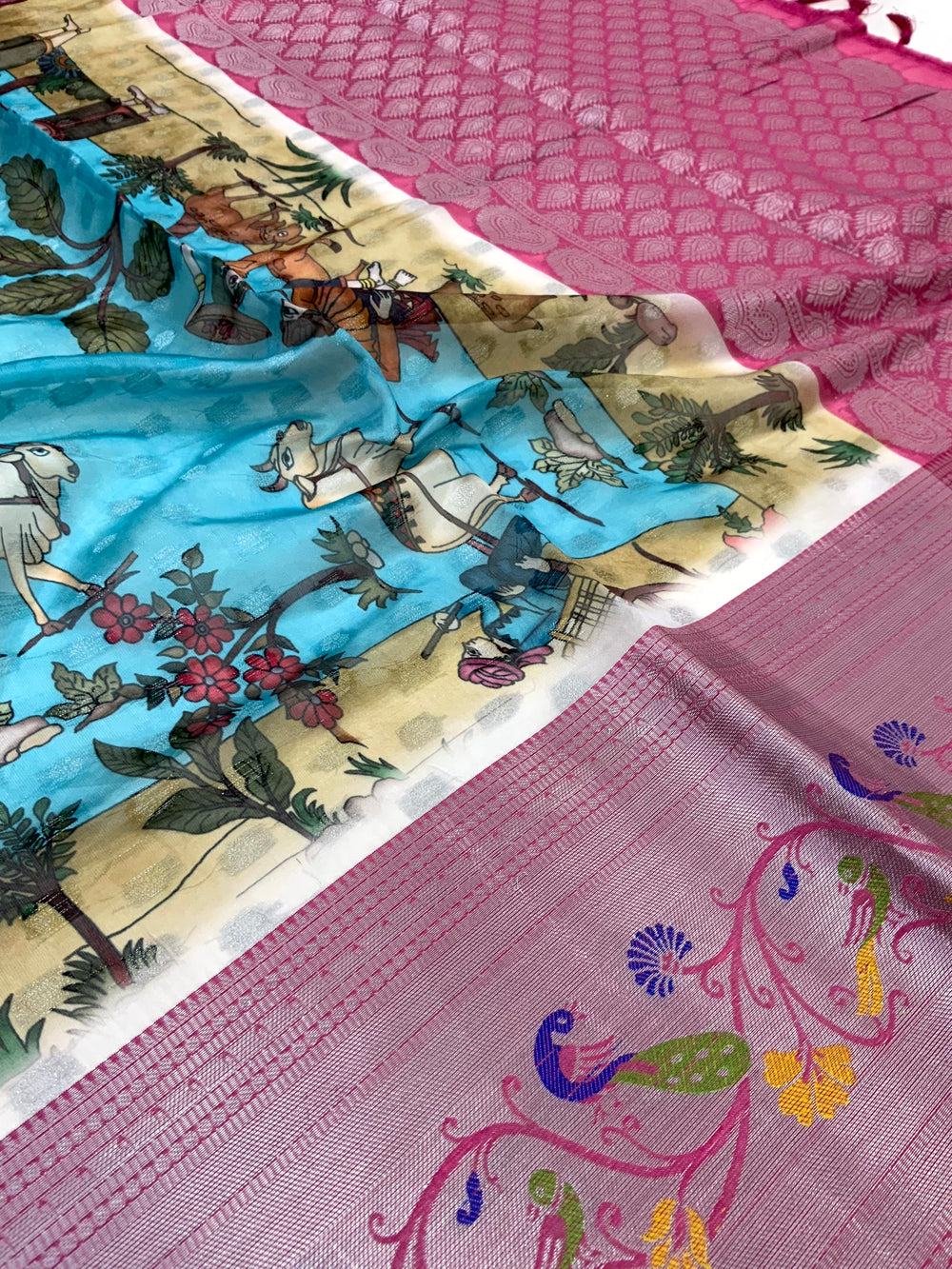 Sky Blue Organza Tissue Saree