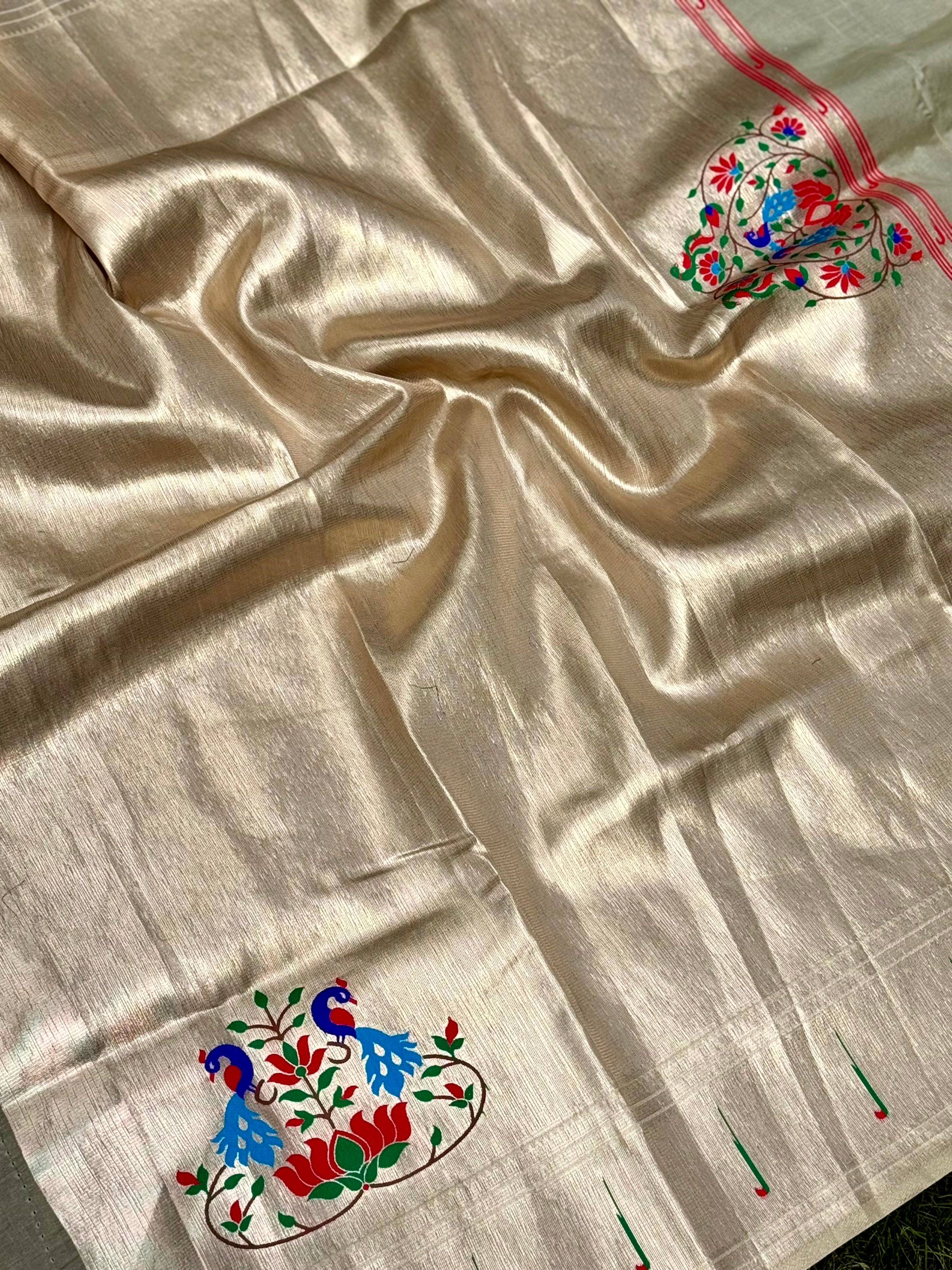 Cream Minakari Weave Soft Organza Paithani Saree