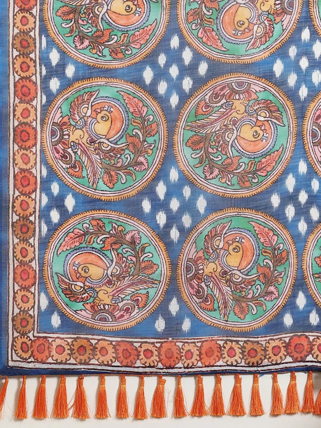 Buy Soft Linen Ikkat Kalamkari Digital Print Saree