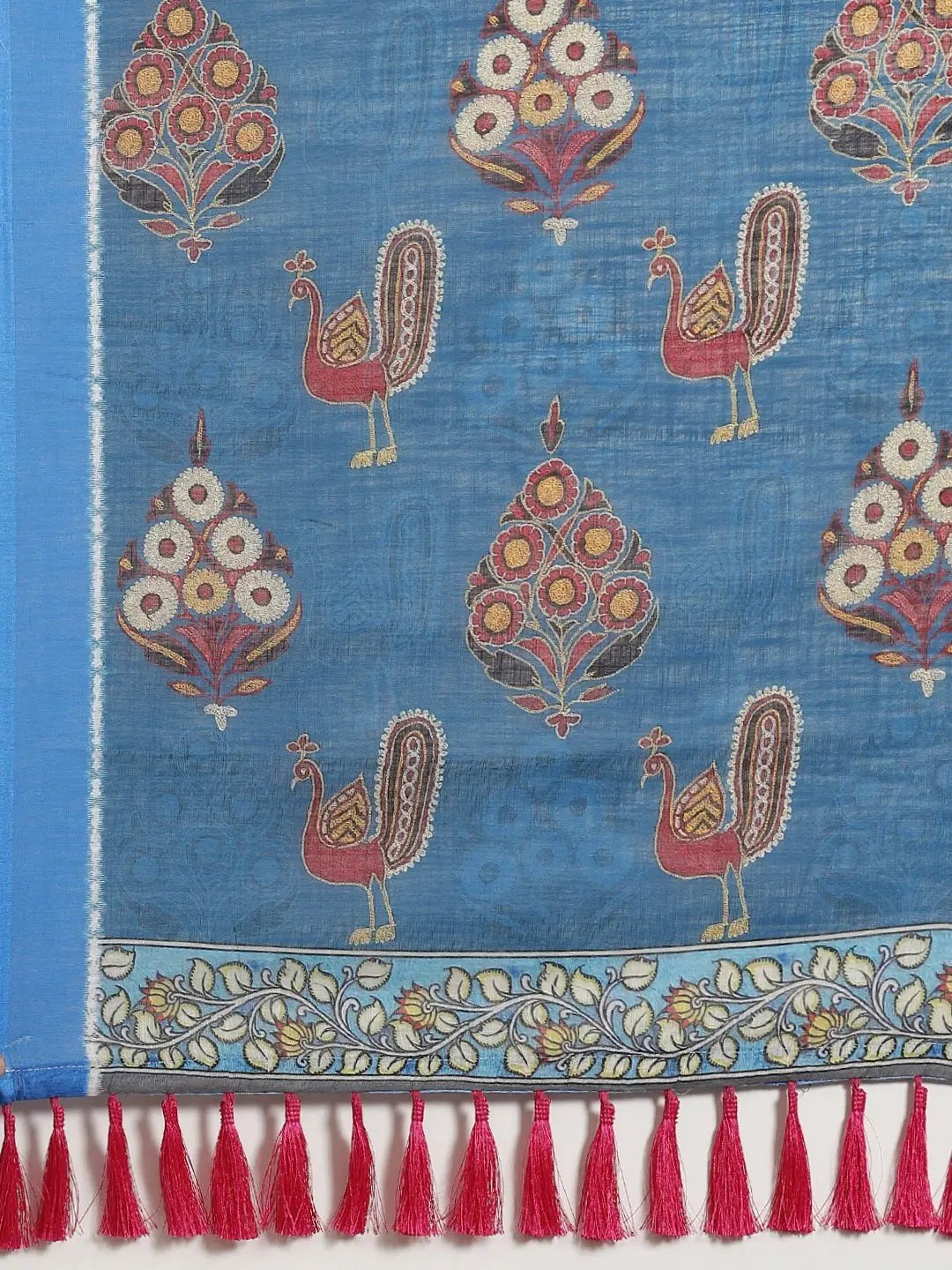 Buy Soft Linen Ikkat Kalamkari Digital Print Saree