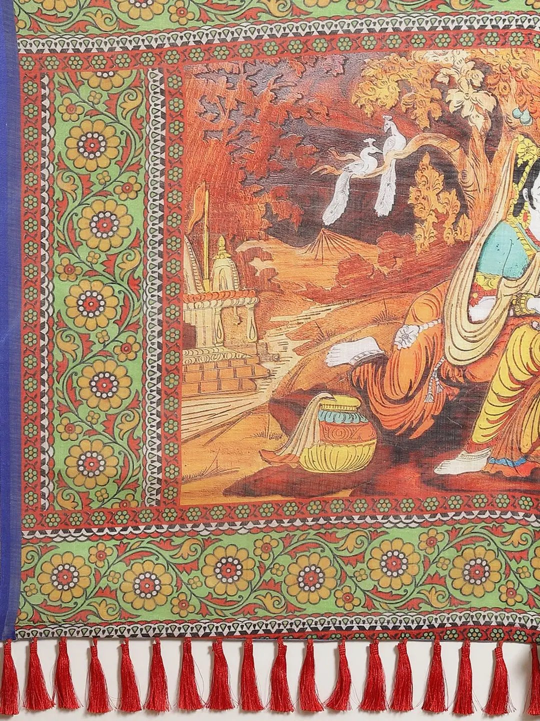 Buy Soft Linen Ikkat Kalamkari Digital Print Saree
