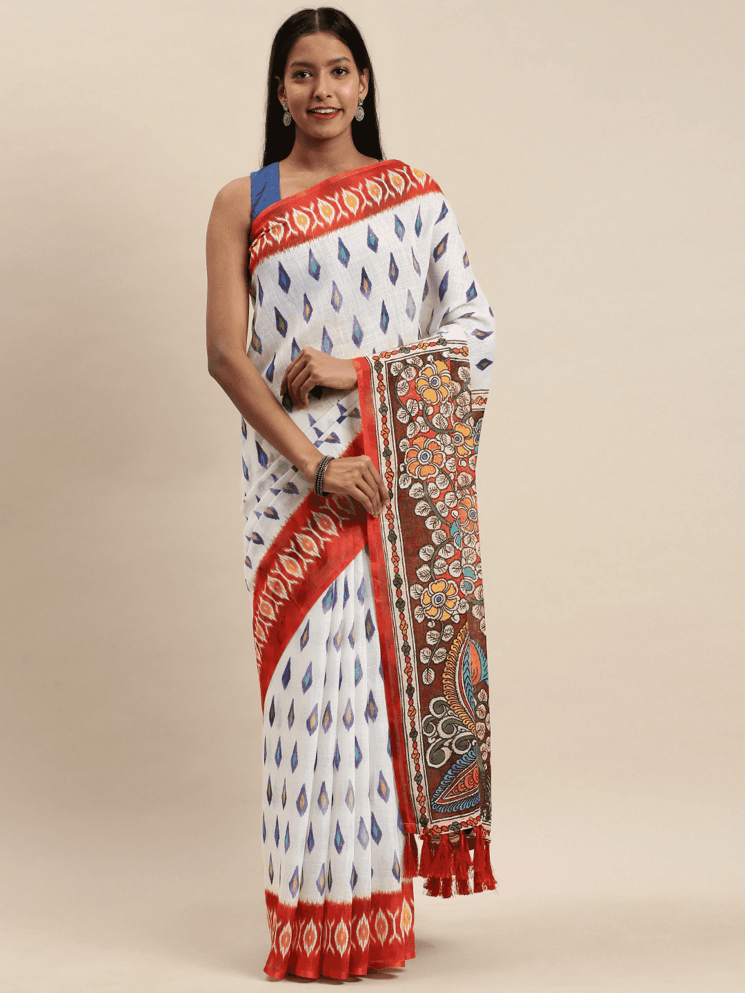 Buy Soft Linen Ikkat Digital Print Saree | Vastranand