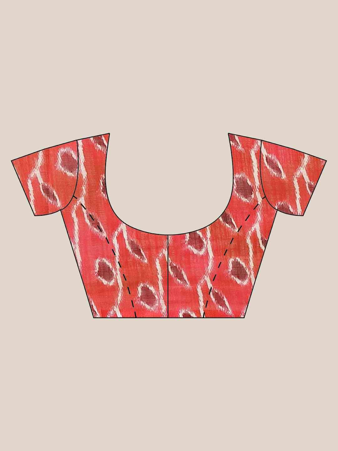 White & Red Colour Printed Ikat Saree