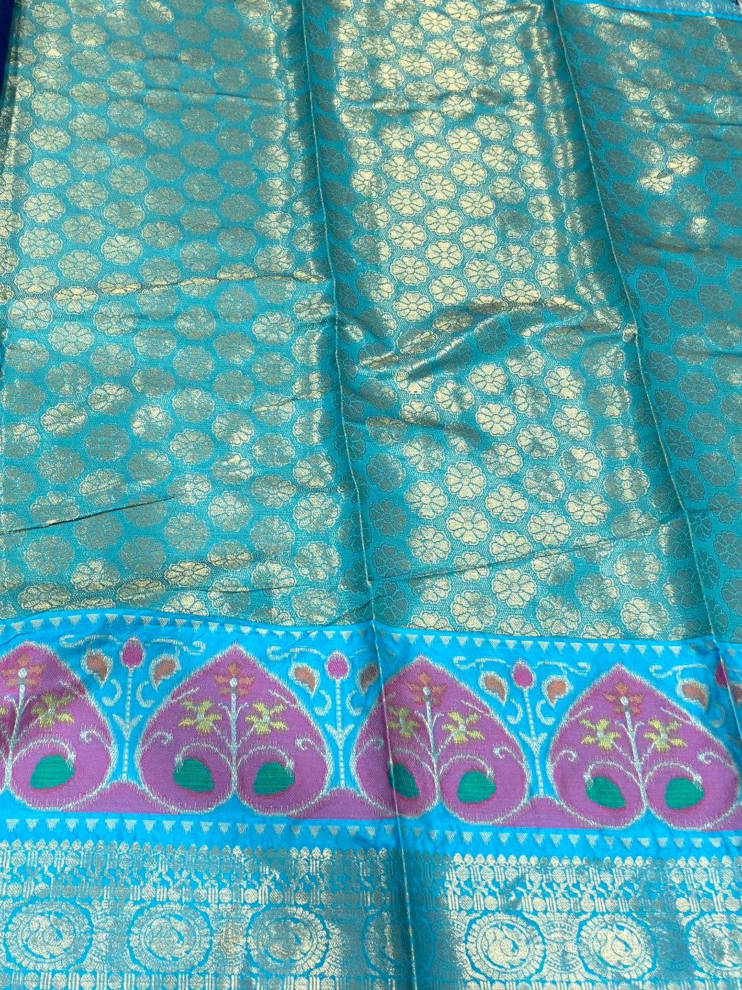Blue Katan Silk Ikkat Saree