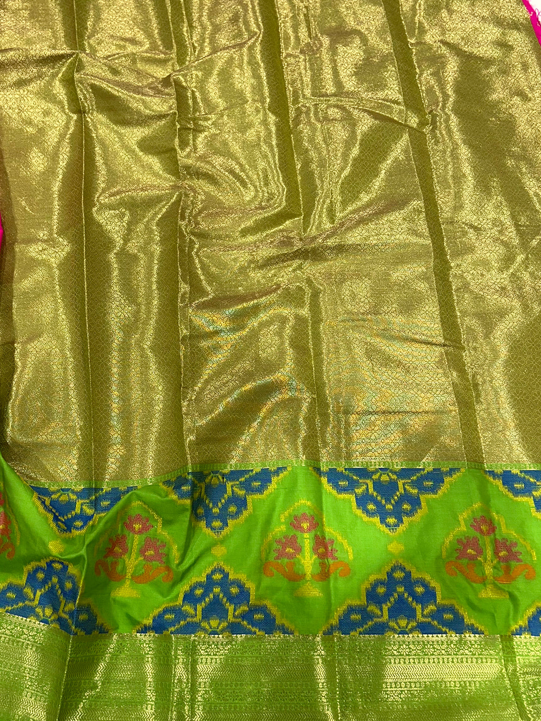 Pink Katan Silk Ikkat Saree