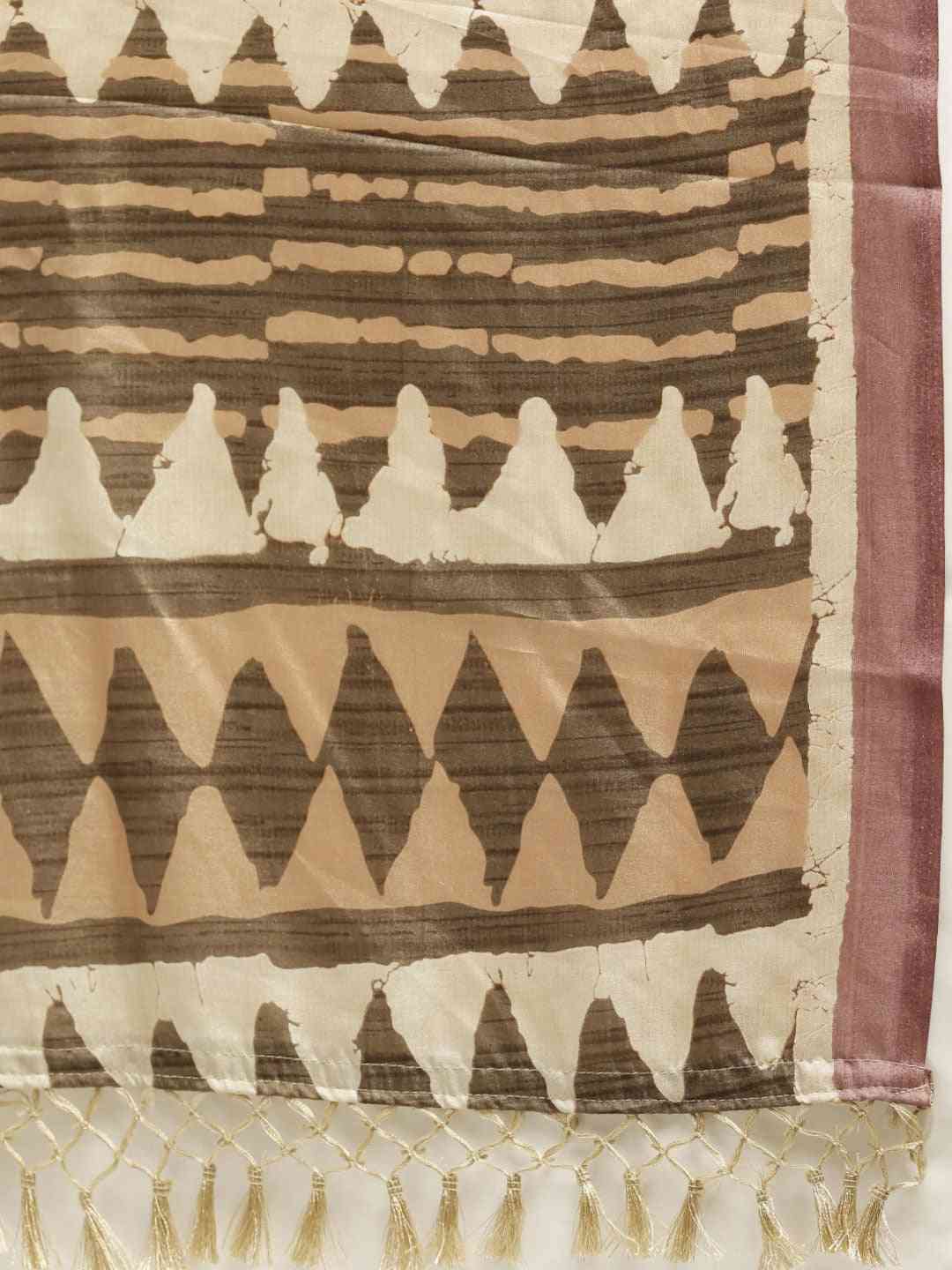 Brown & Beige Colour Linen Bagru Weave Saree