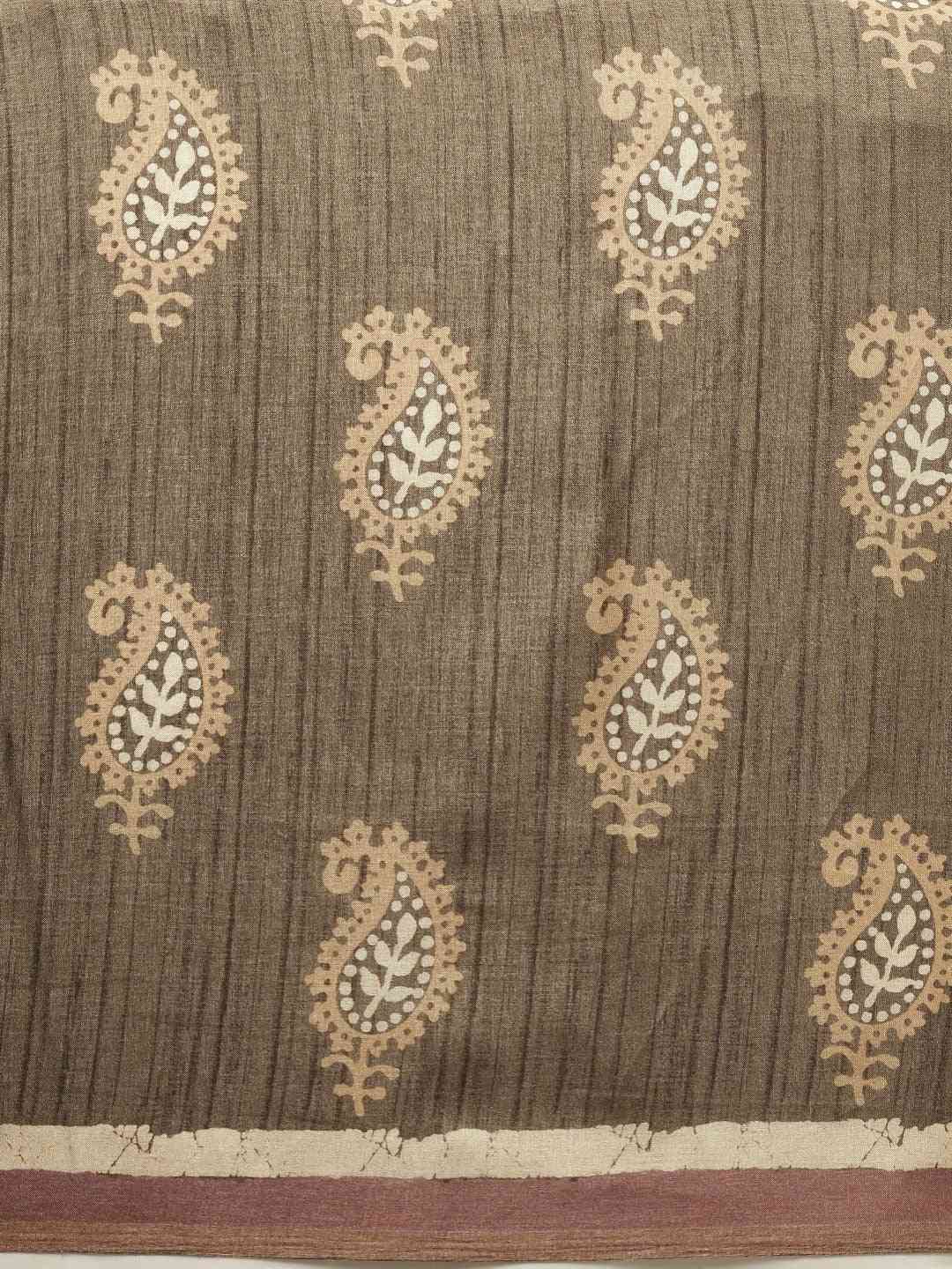 Brown & Beige Colour Linen Bagru Weave Saree