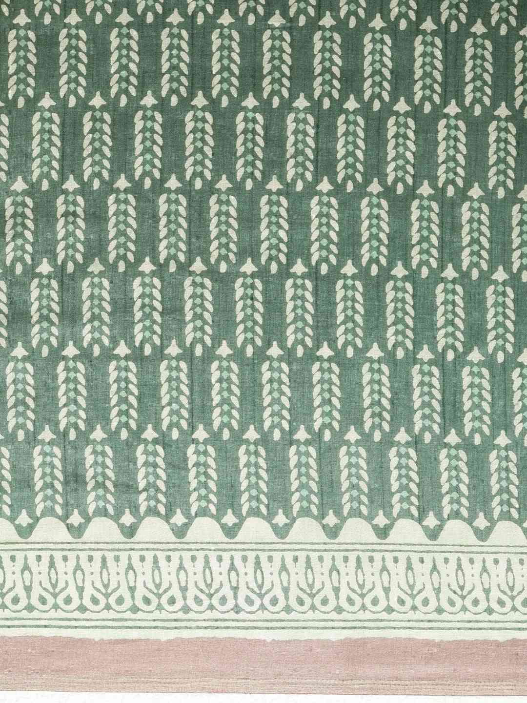 Green & Brown Colour Linen Blend Bagru Saree