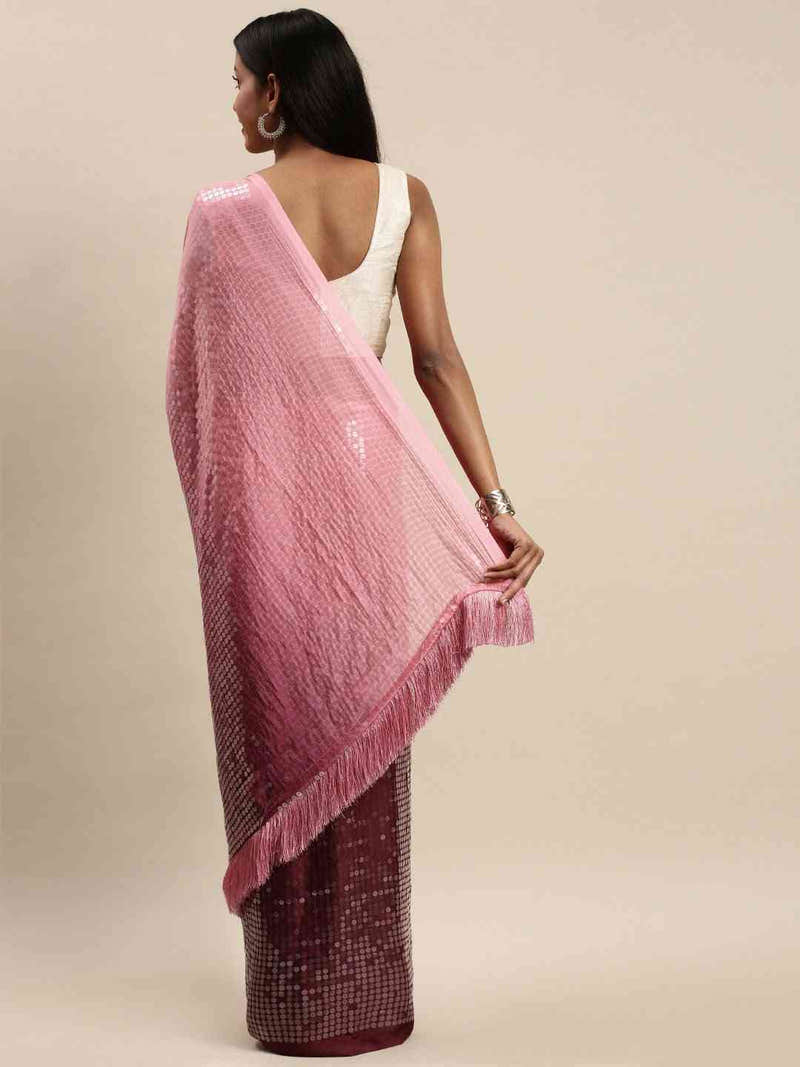 Design Ombre Pink Colour Two Tone Sequence Saree