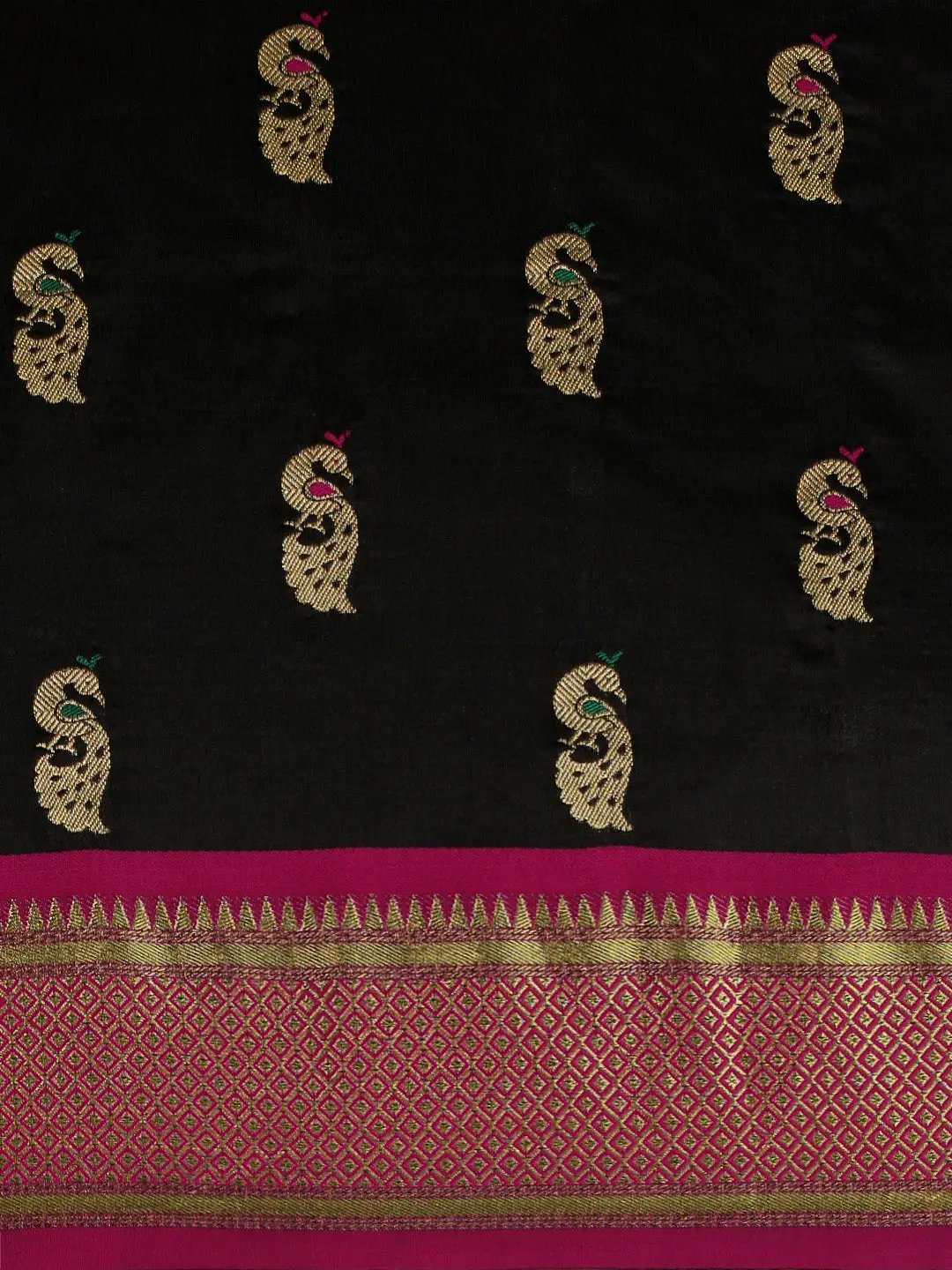 Traditional Black Colour Yevla Paithani Minakari Work Silk Saree