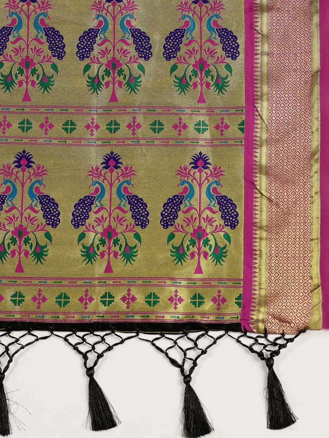 Traditional Black Colour Yevla Paithani Minakari Work Silk Saree