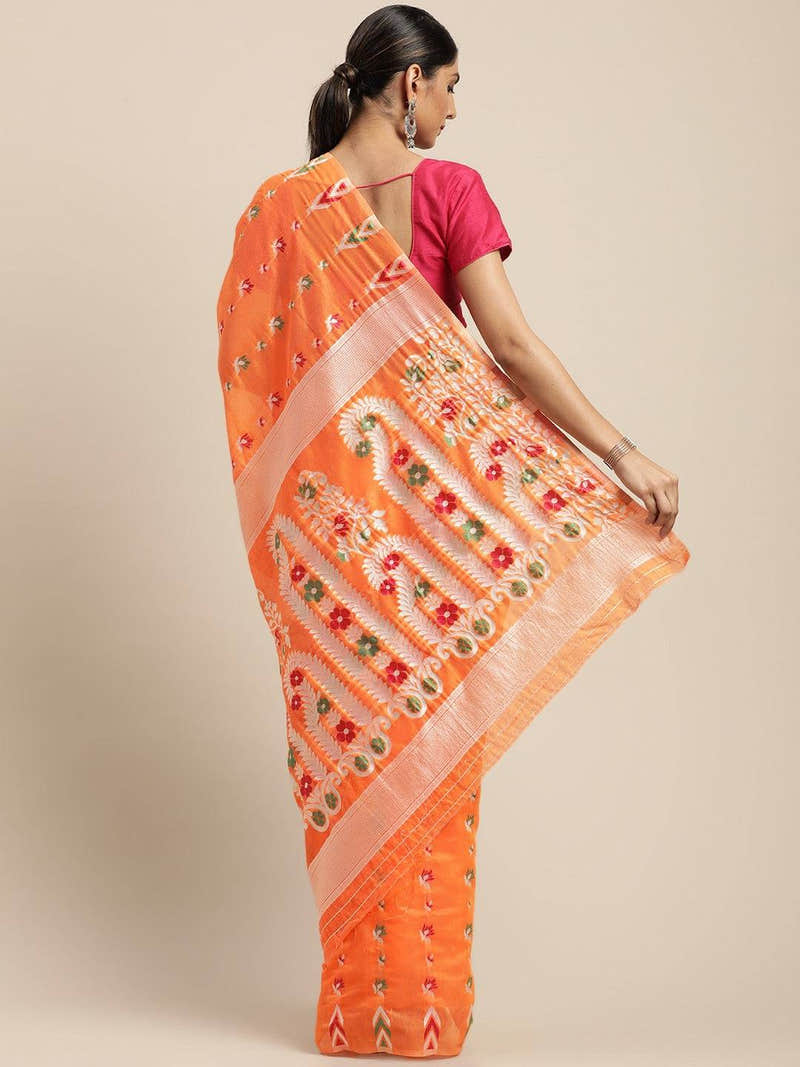 Orange Light Weight Dhakai Jamdani Saree
