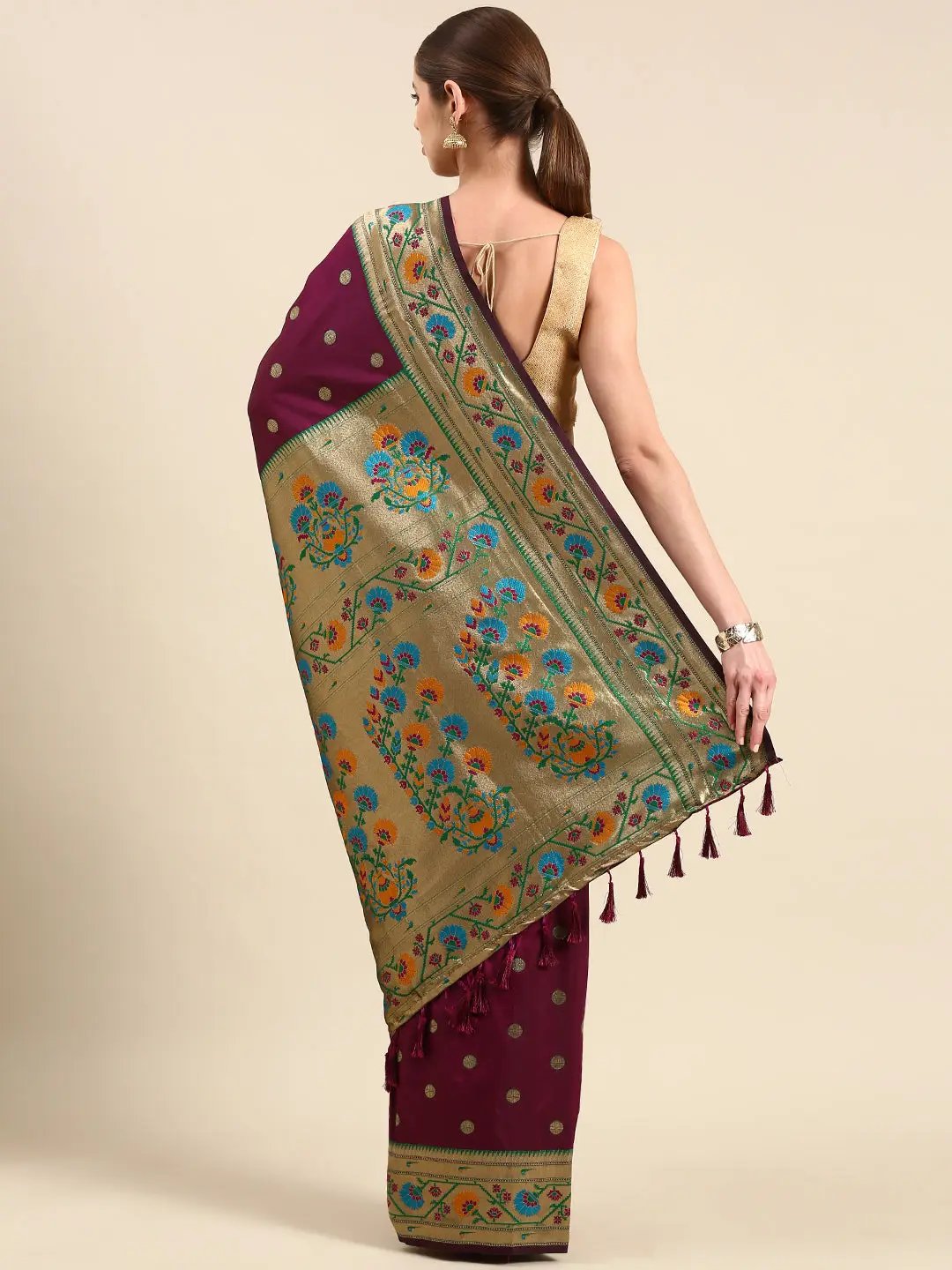 Yevla Paithani Minakari Border Silk Saree