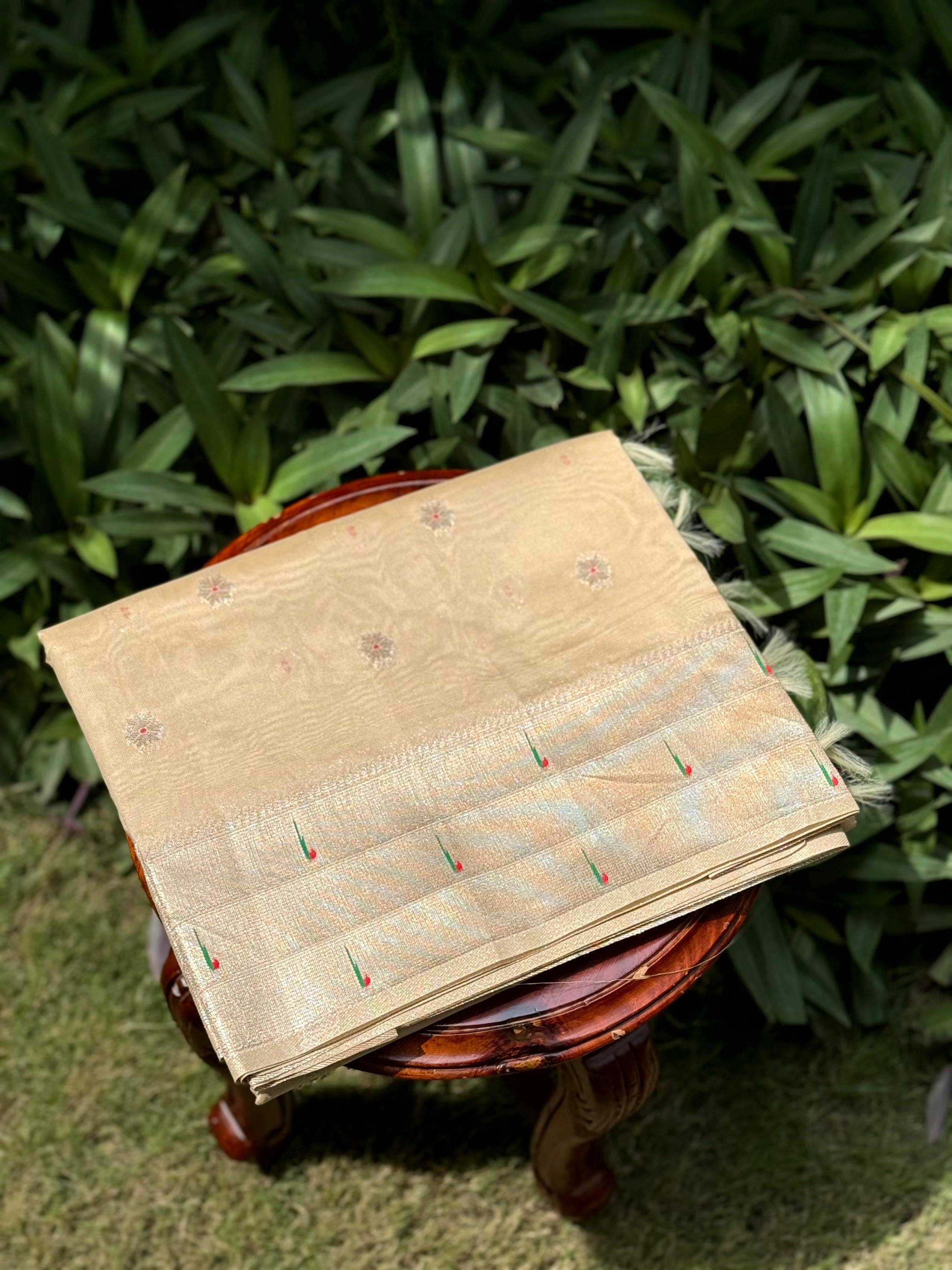 Cream Minakari Weave Soft Organza Paithani Saree