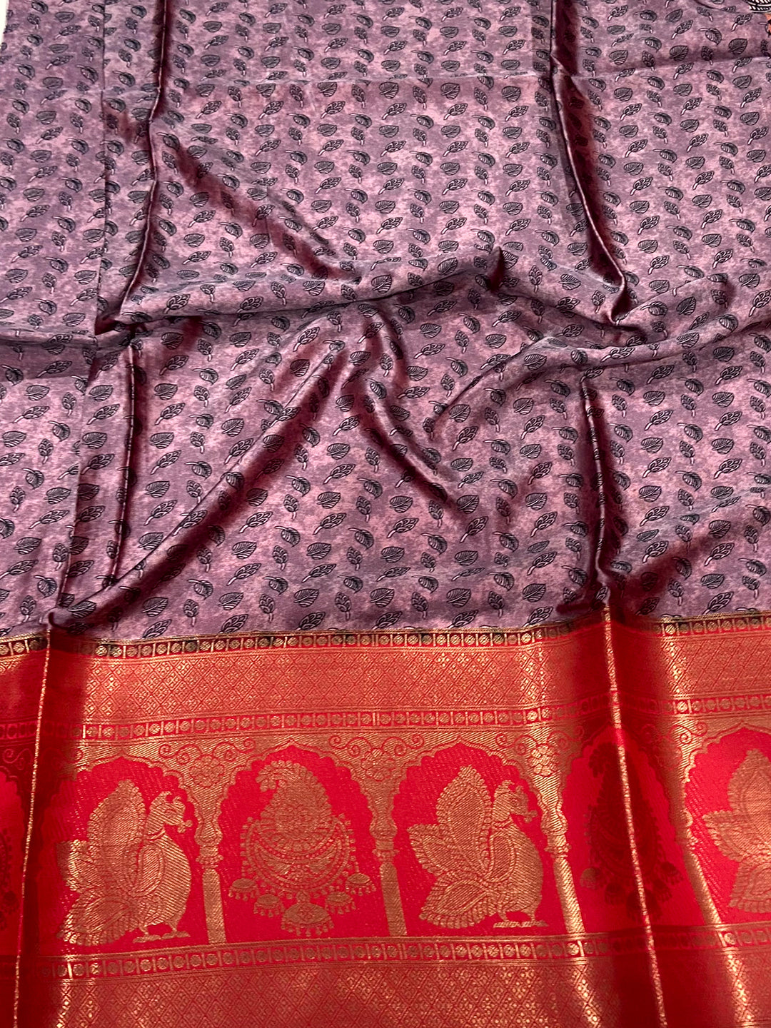 Charry Satin Silk Kalamkari Saree