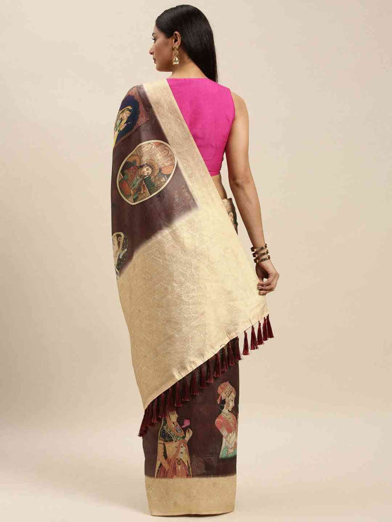 Banarasi Katan Silk Kalamkari Digital Print Saree