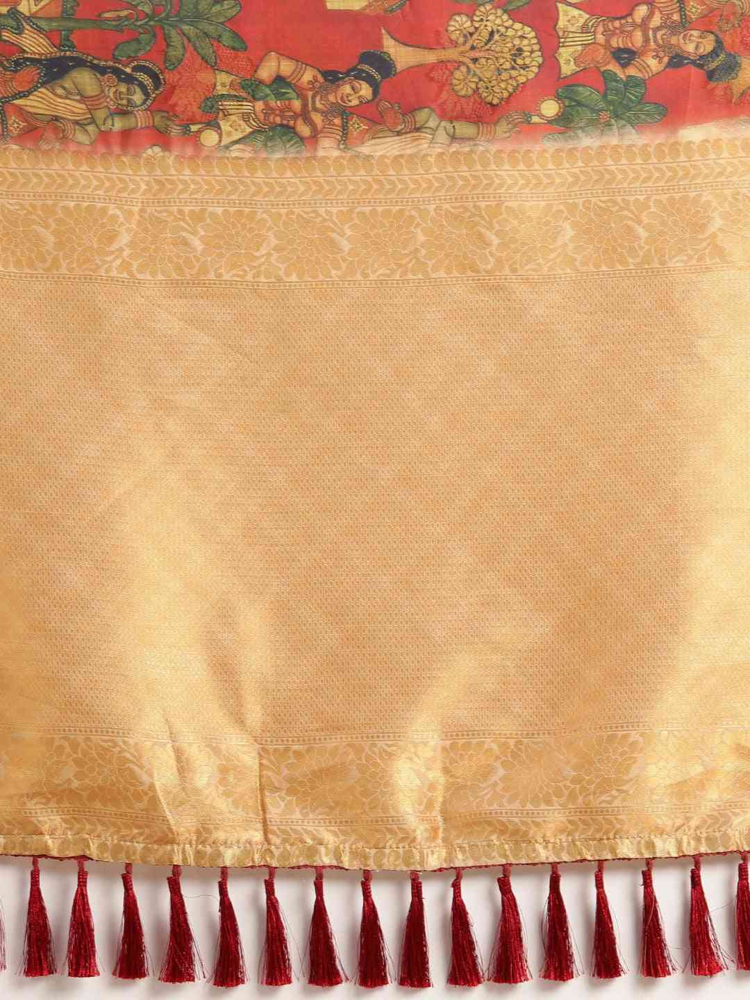 Beautiful Red Colour Kalamkari Printed Festive Saree