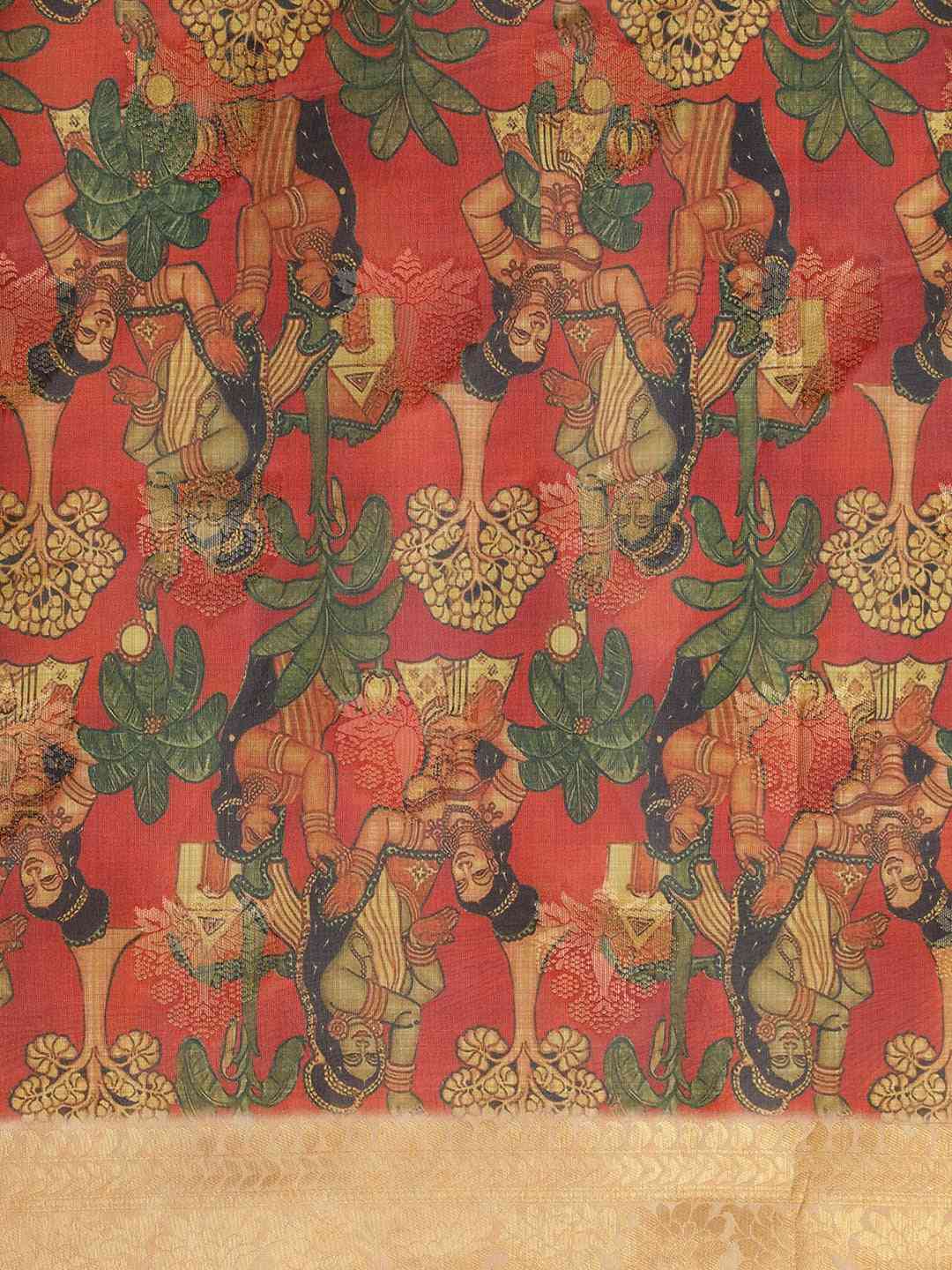 Beautiful Red Colour Kalamkari Printed Festive Saree