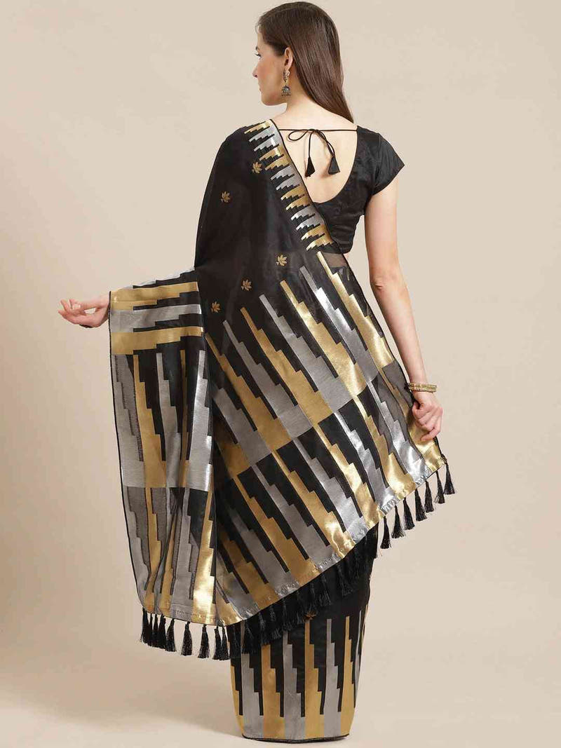 Stylish Black Colour Banarasi Saree with Ethnic Motifs