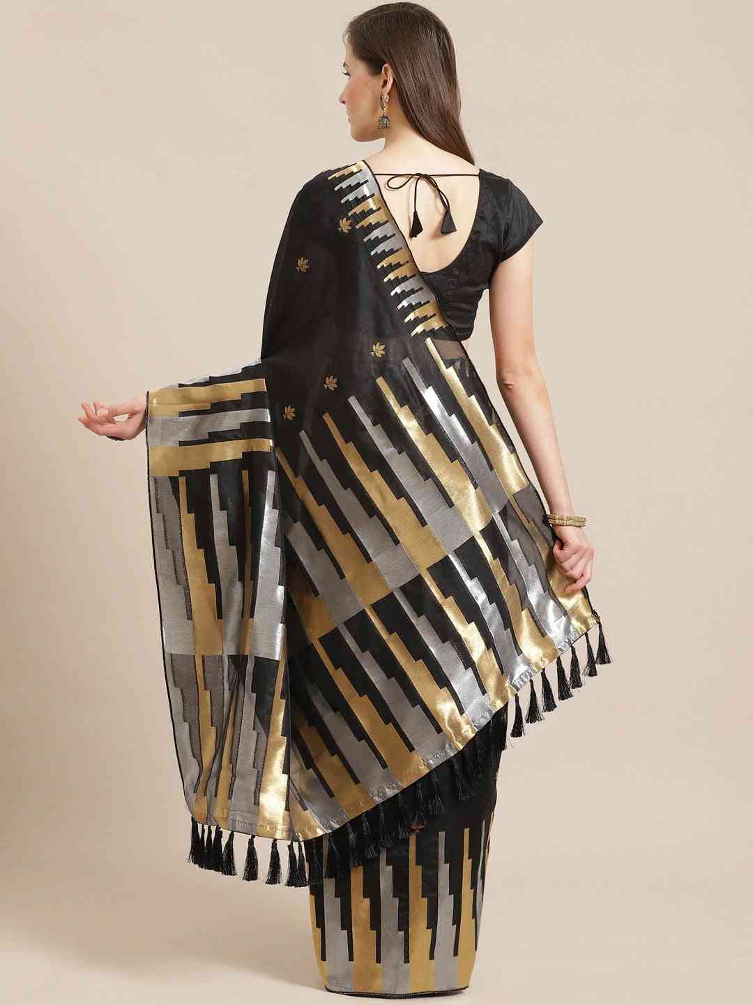 Stylish Black Colour Banarasi Saree with Ethnic Motifs