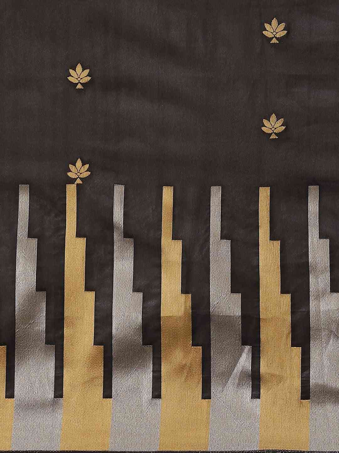 Stylish Black Colour Banarasi Saree with Ethnic Motifs