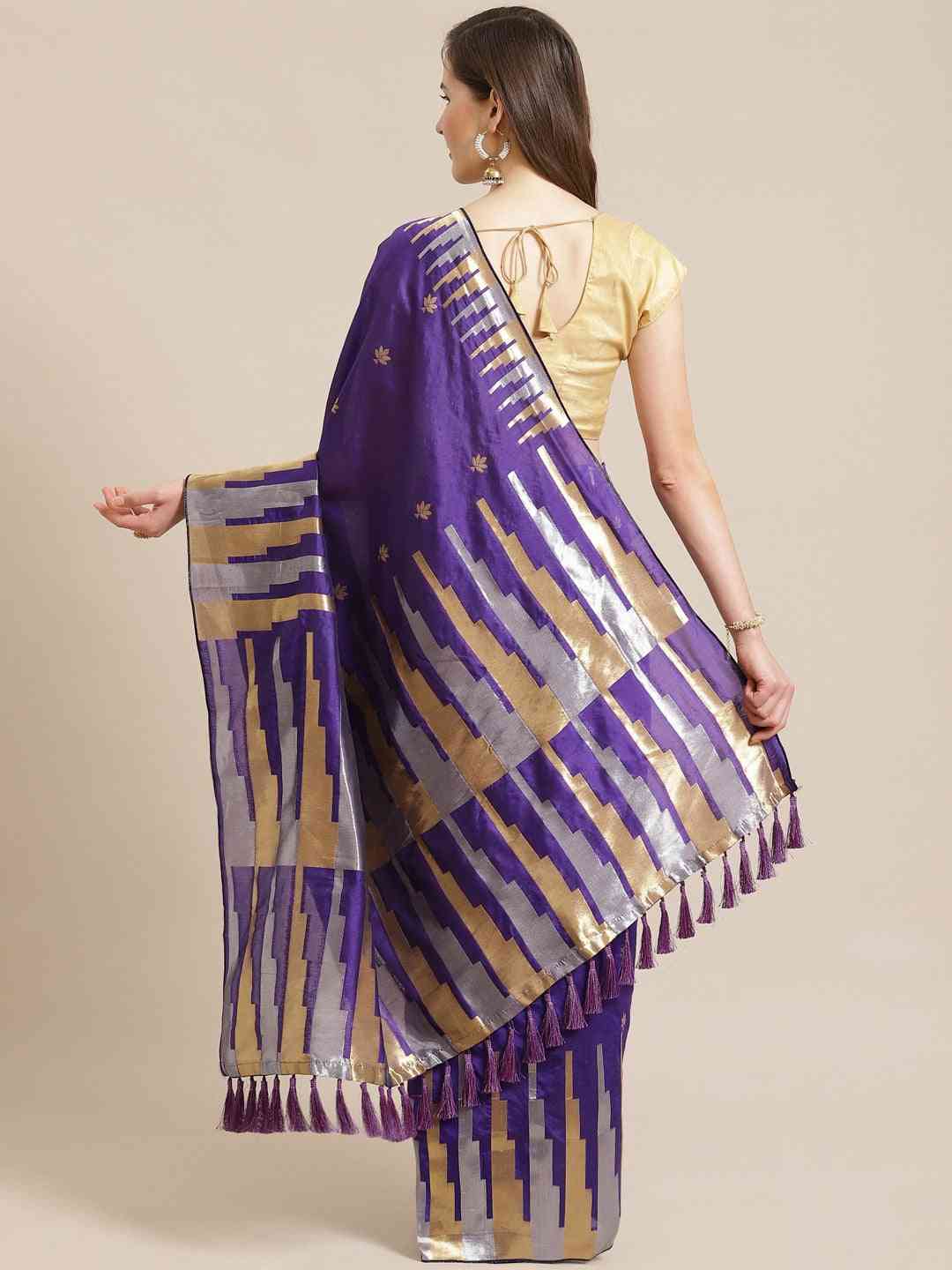 Stylish Purple Colour Banarasi Saree with Ethnic Motifs