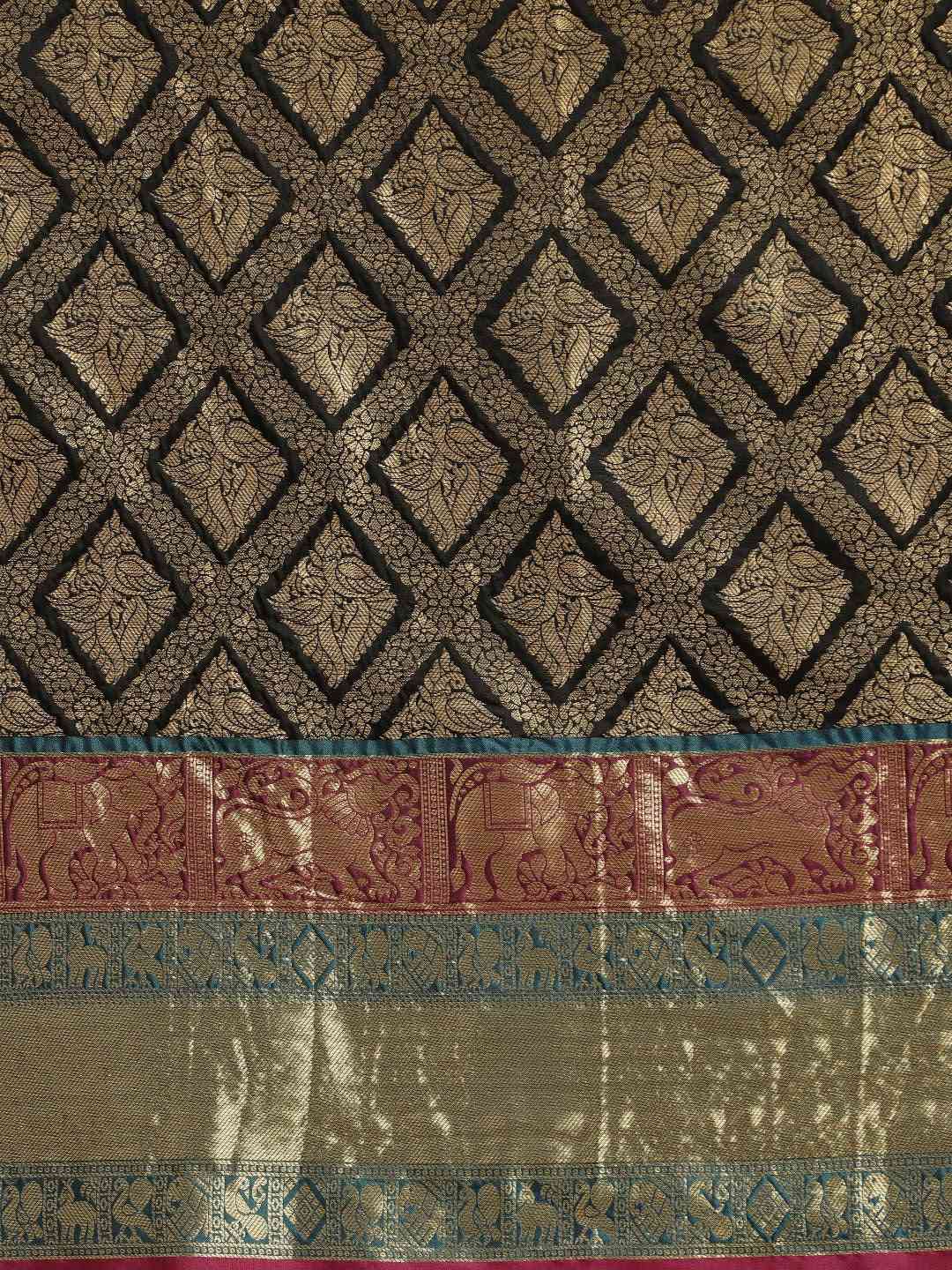 Banarasi Silk Cotton Black Colour Saree With Woven Design