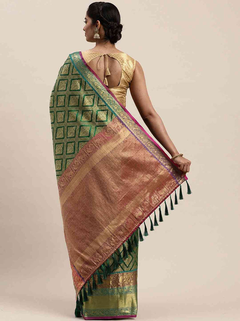 Banarasi Green Colour Silk Cotton Saree With Woven Design