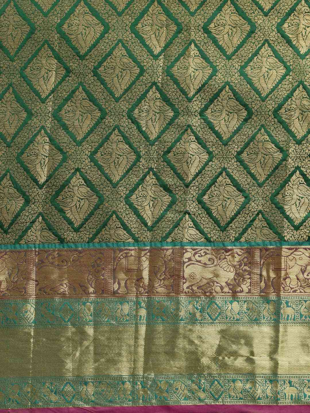 Banarasi Green Colour Silk Cotton Saree With Woven Design