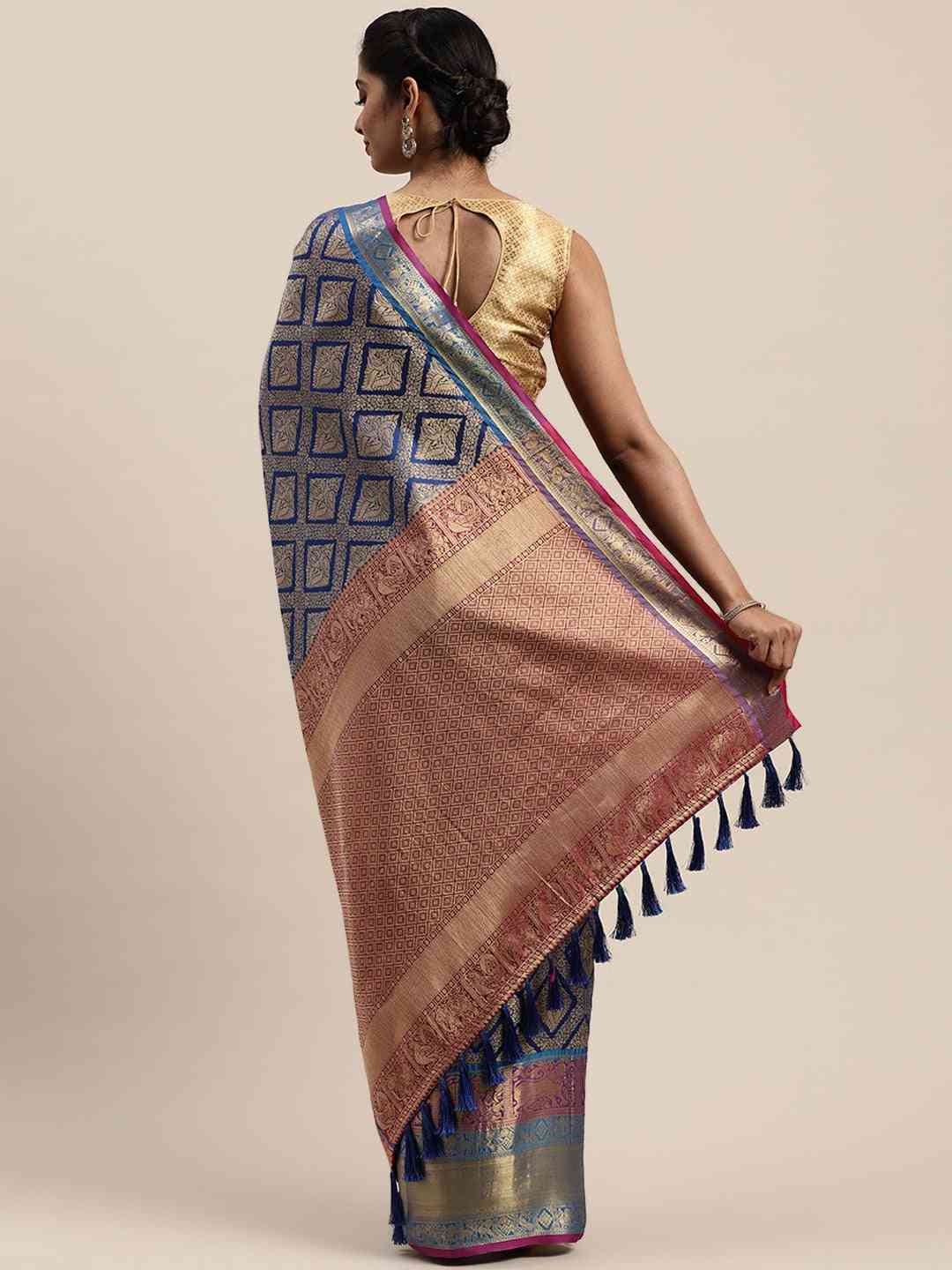 Banarasi Silk Cotton Saree in Royal Blue Colour