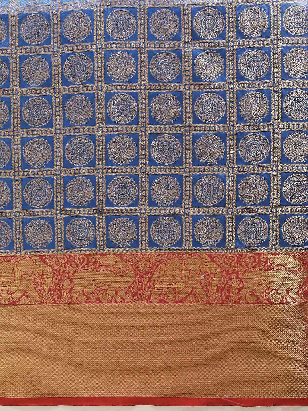 Stylish Kanjivaram Geometric Print Royal Blue Silk Saree