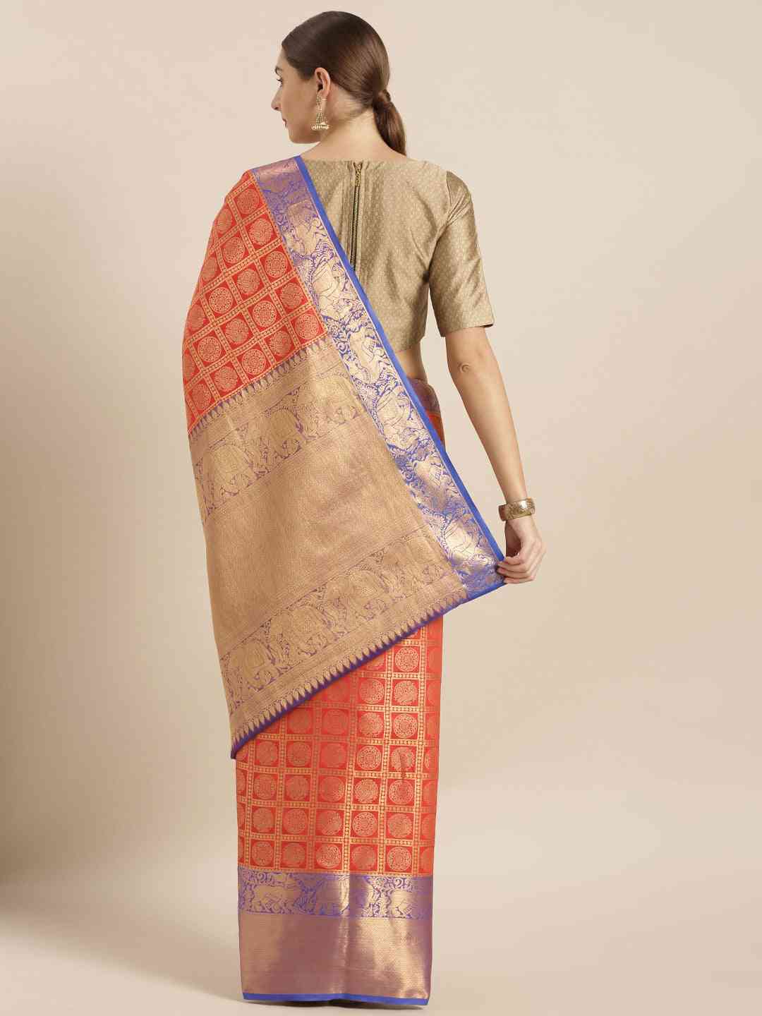 Stylish Kanjivaram Geometric Print Red Colour Silk Saree