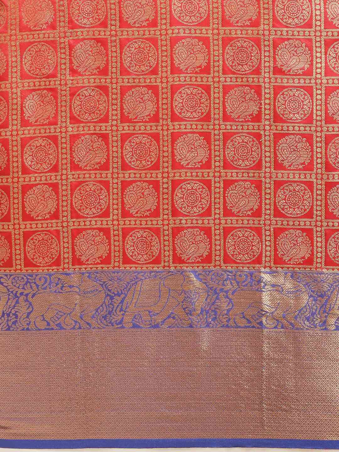 Stylish Kanjivaram Geometric Print Red Colour Silk Saree