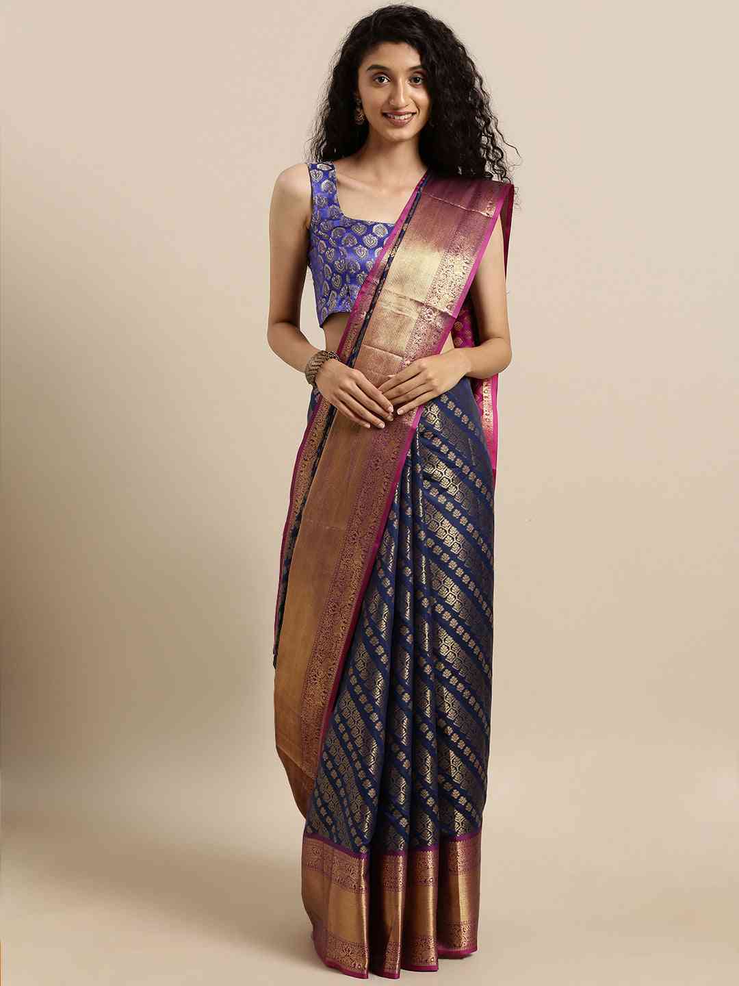 Pure Kanjivaram Navy Colour Zari Silk Saree