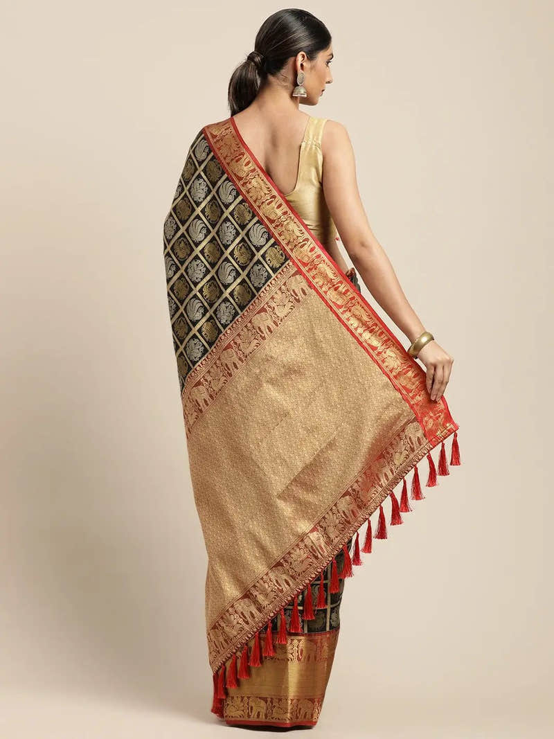 Exclusive Banarasi Pattu Zari Motifs Festive Wear Saree