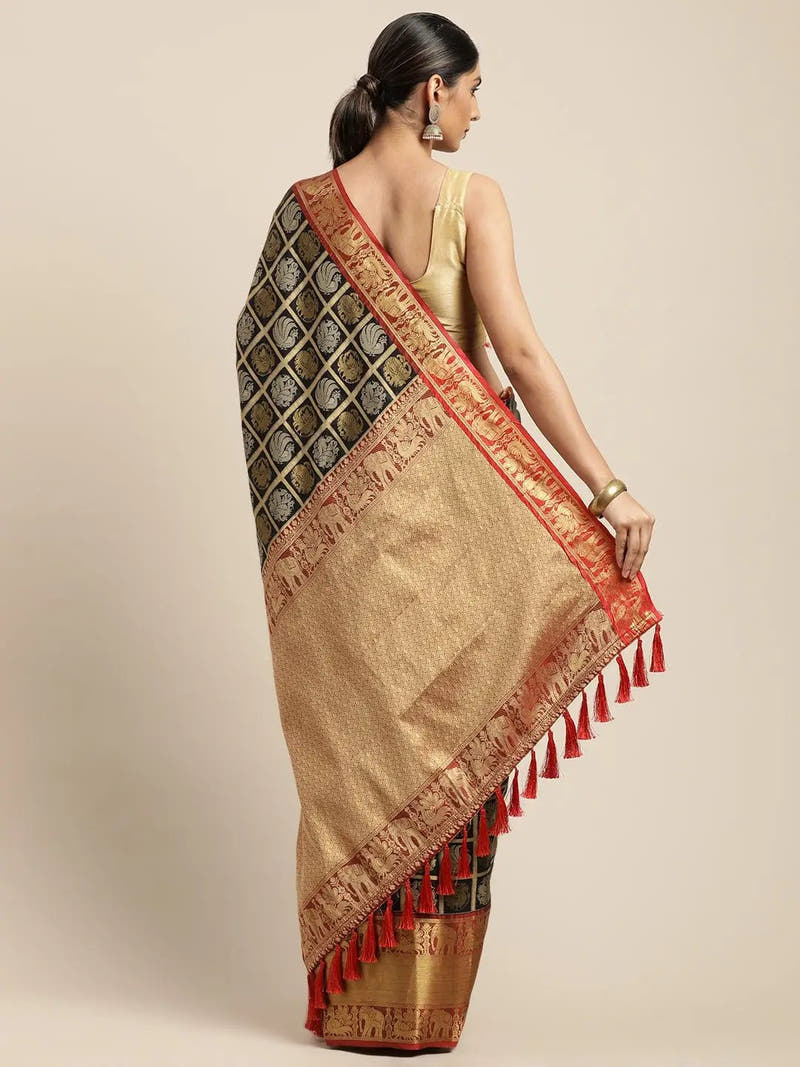 Banarasi Pattu Zari Motifs Festive Wear Saree