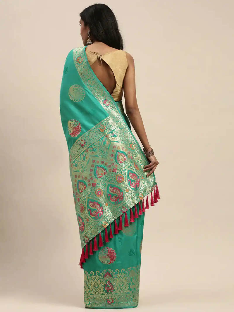 Kanjivaram Silk Turquoise Colour Woven Design Saree
