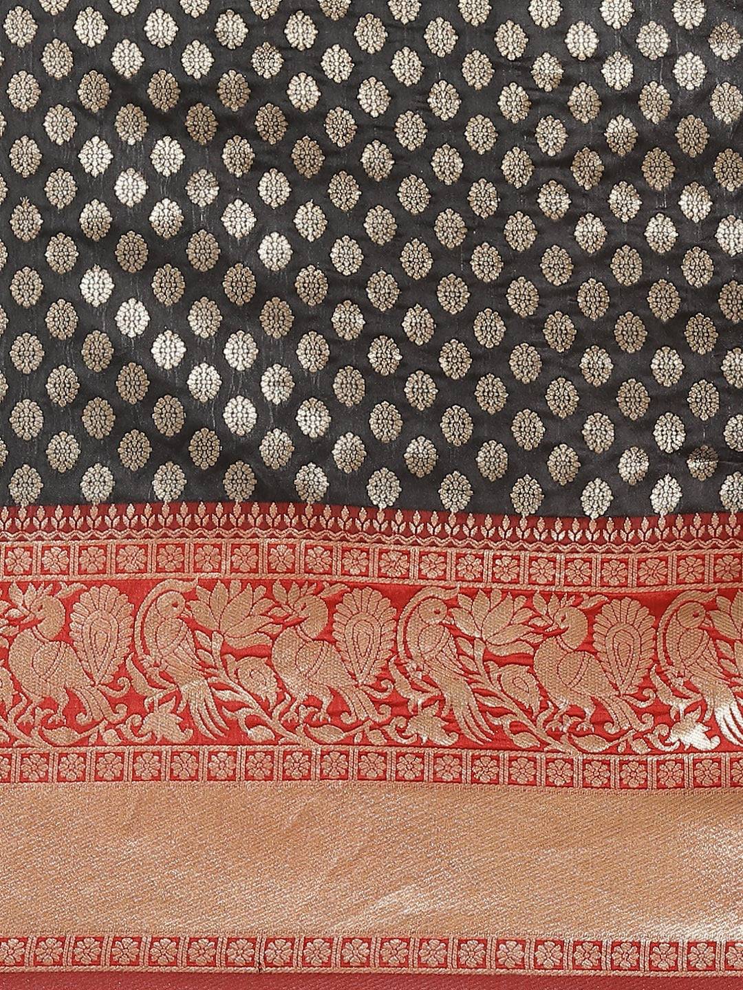 Close-up of Banarasi Silk Saree with Zari floral pattern