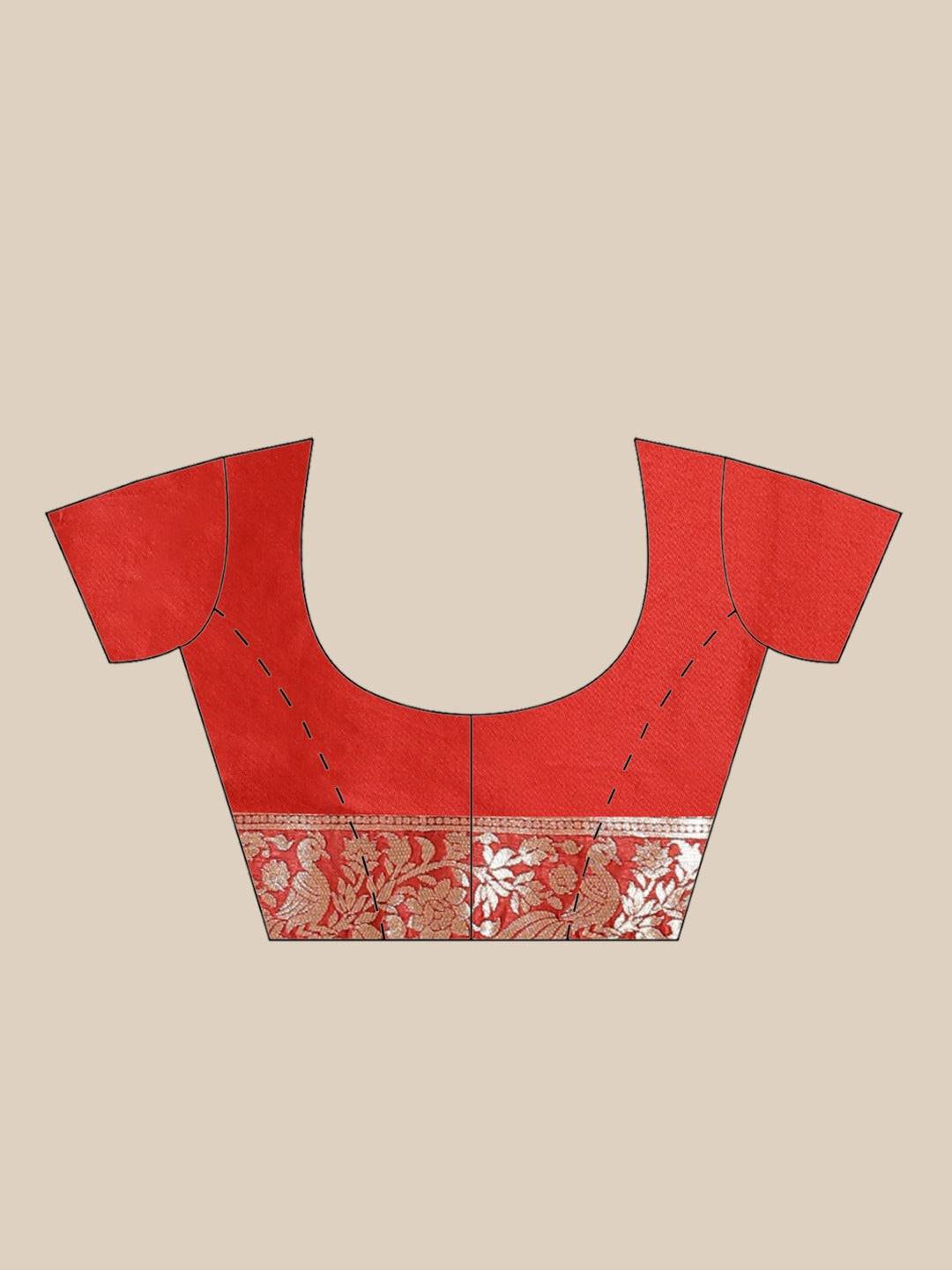 Red blouse design for Banarasi Silk Zari Vely Saree