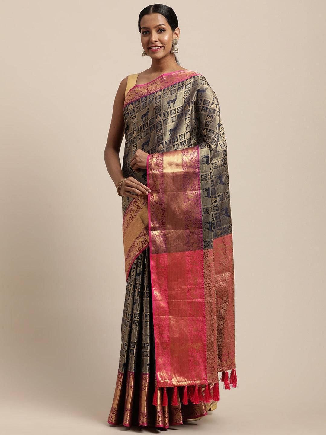 Banarasi Kanchi Ethnic Zari Motif Saree