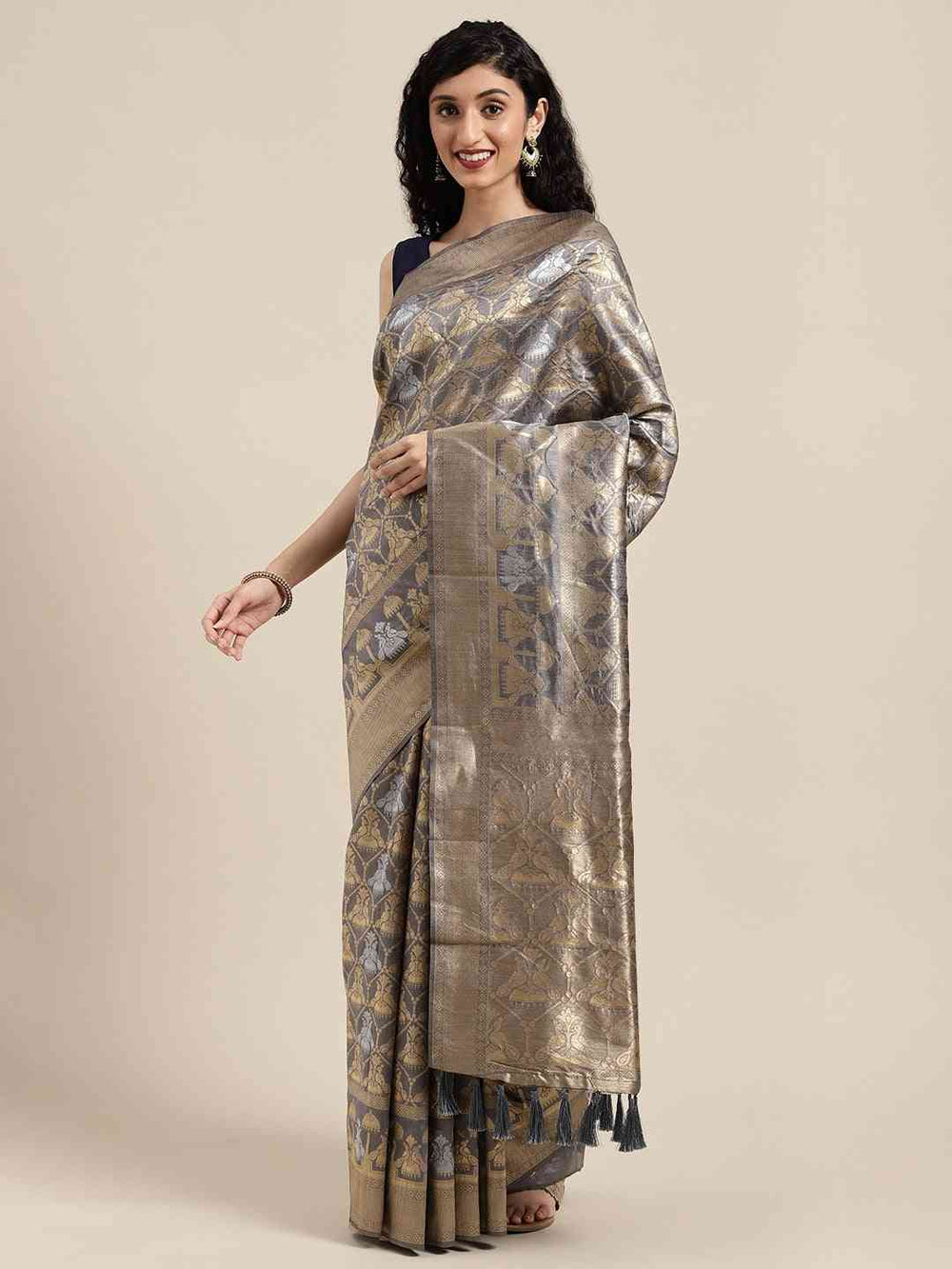 Beautiful Banarasi Grey Colour Woven Design Saree