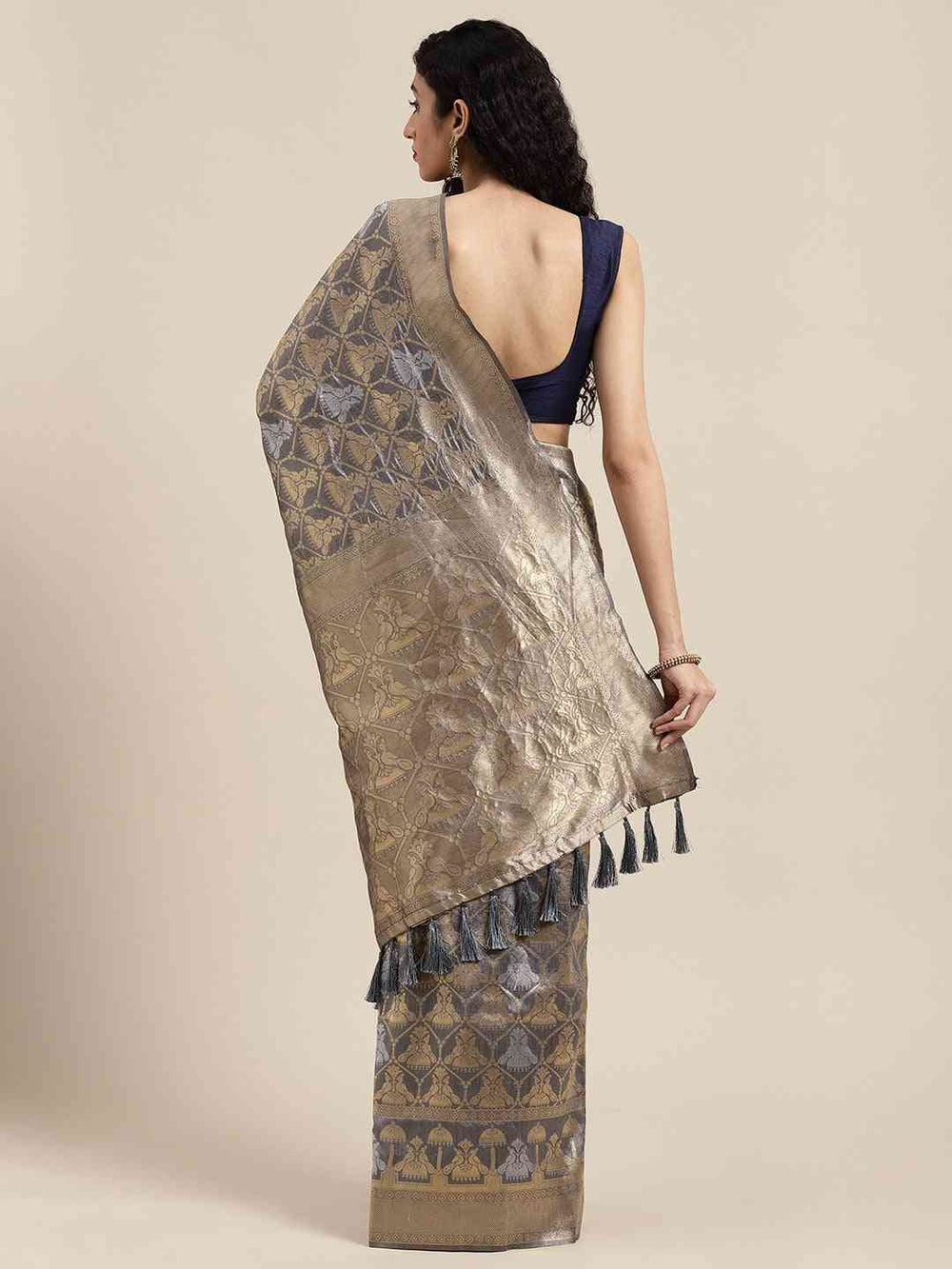 Beautiful Banarasi Grey Colour Woven Design Saree