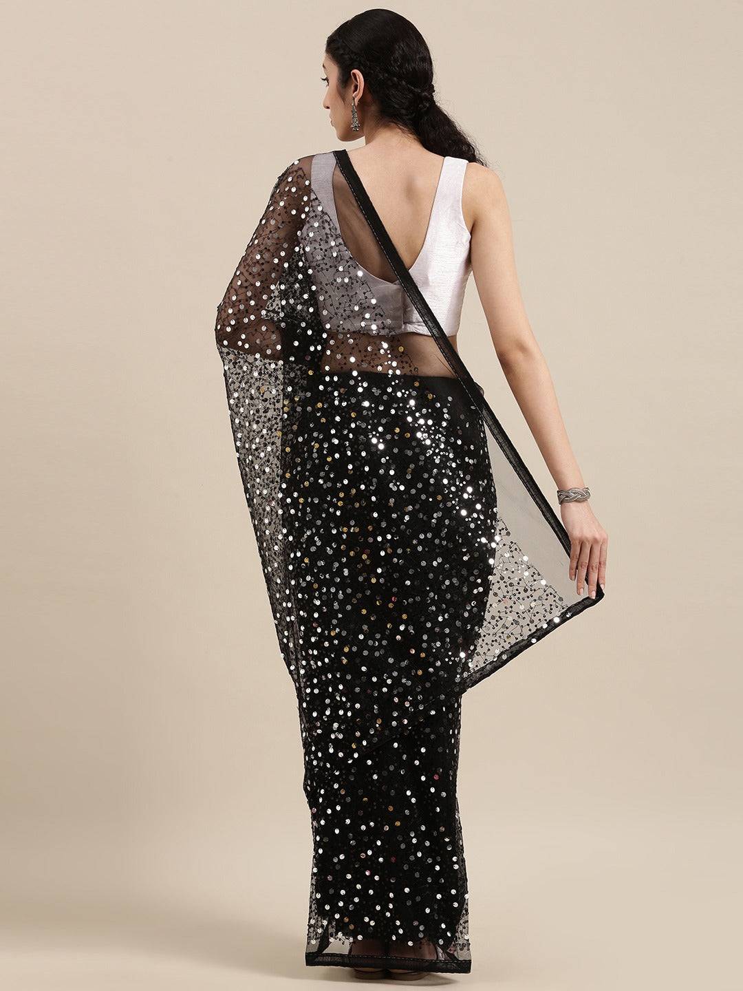 Soft Poly Net Sequence Work Party Wear Saree